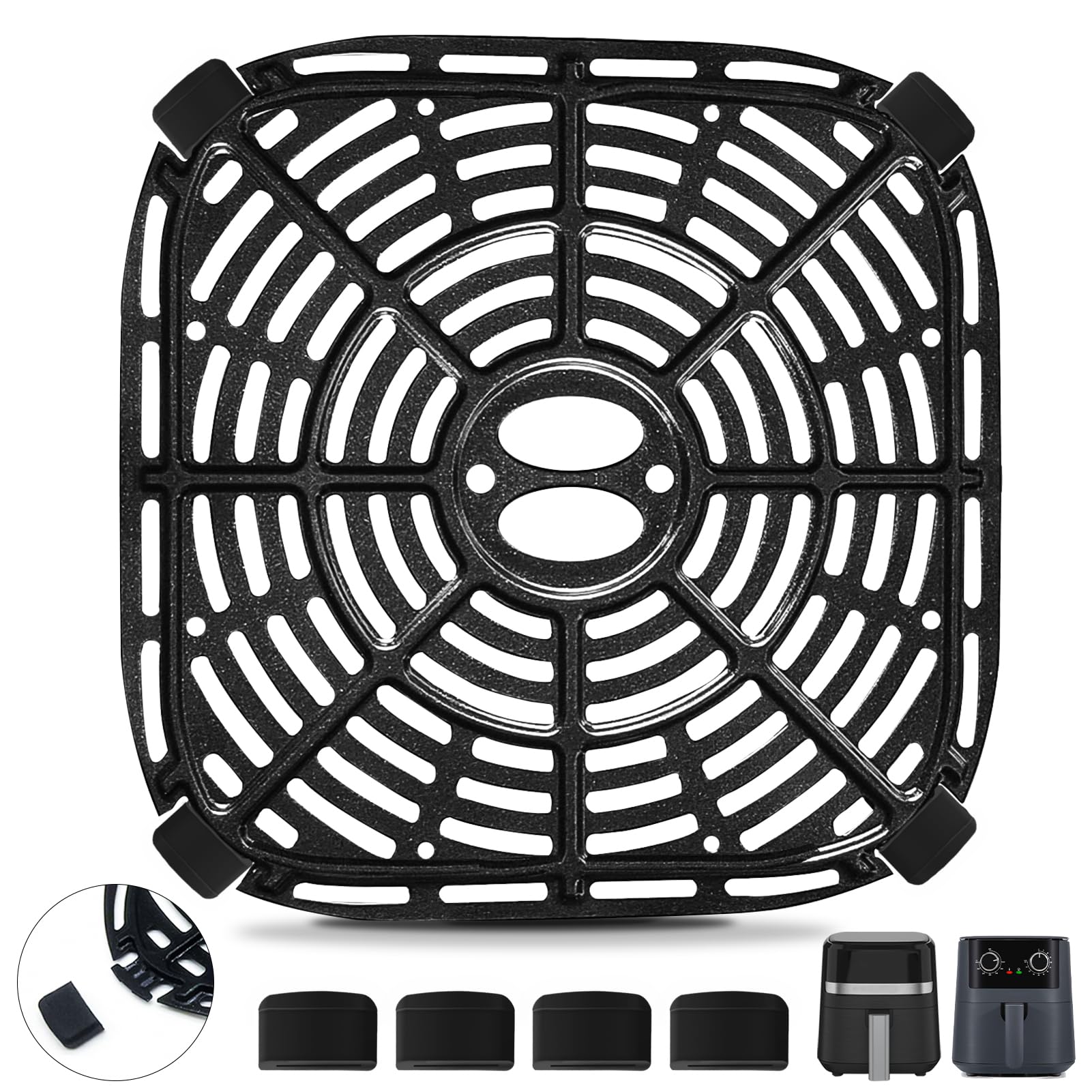 Air fryer Replacement Parts for BLACK+DECKER Purify 4QT Air Fryer, Upgrade 7.87×7.87 IN Air Fryer Pan Crisper Plate Accessories Tray Rack for Holstein Housewares 4.4QT Green Life 4.5QT Air Fryer