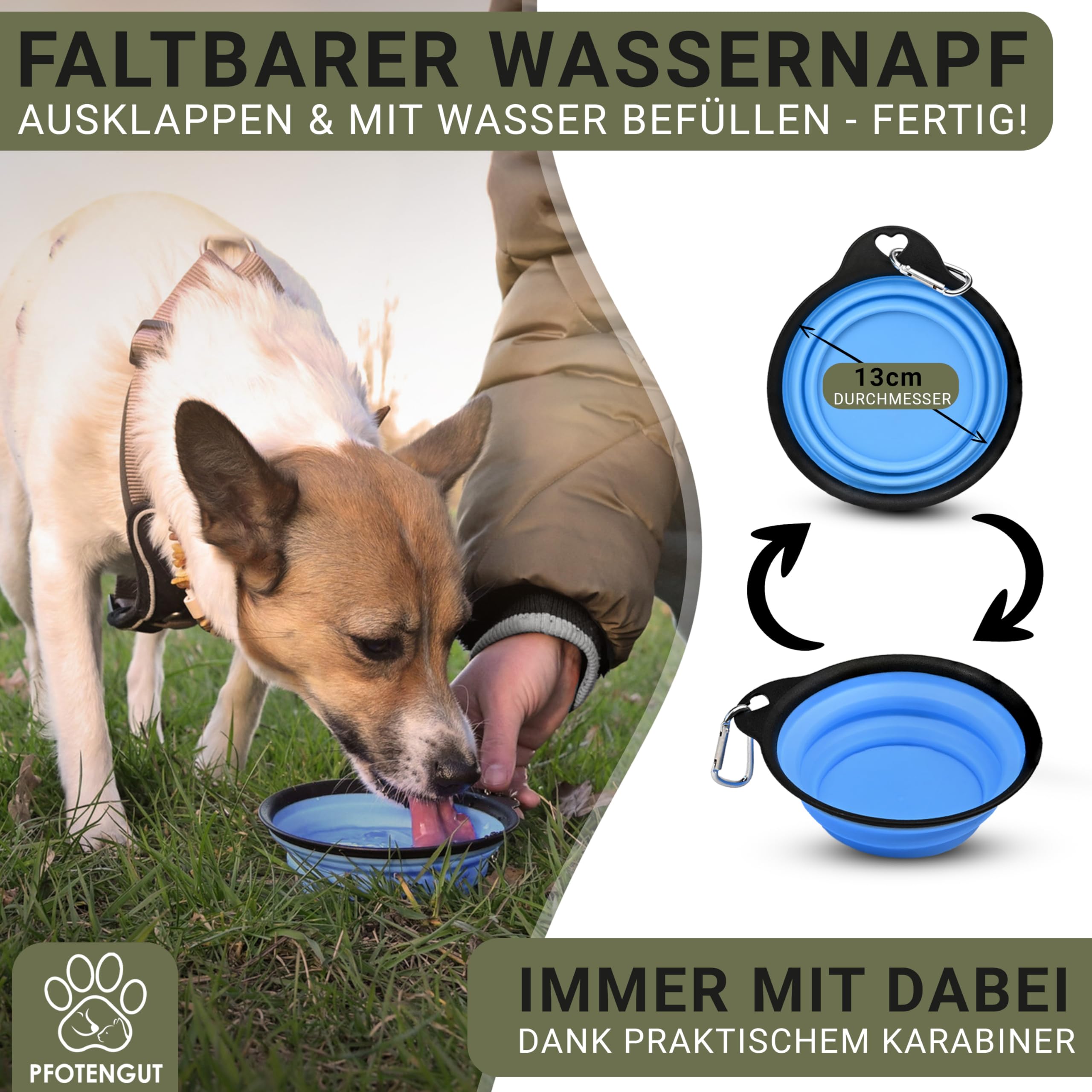Couverture pour chien pour les déplacements [imperméable et antidérapant] – Tapis doux pour chien d'extérieur [110 x 70 cm] à emporter avec gamelle d'eau pliable avec mousqueton, HD11070