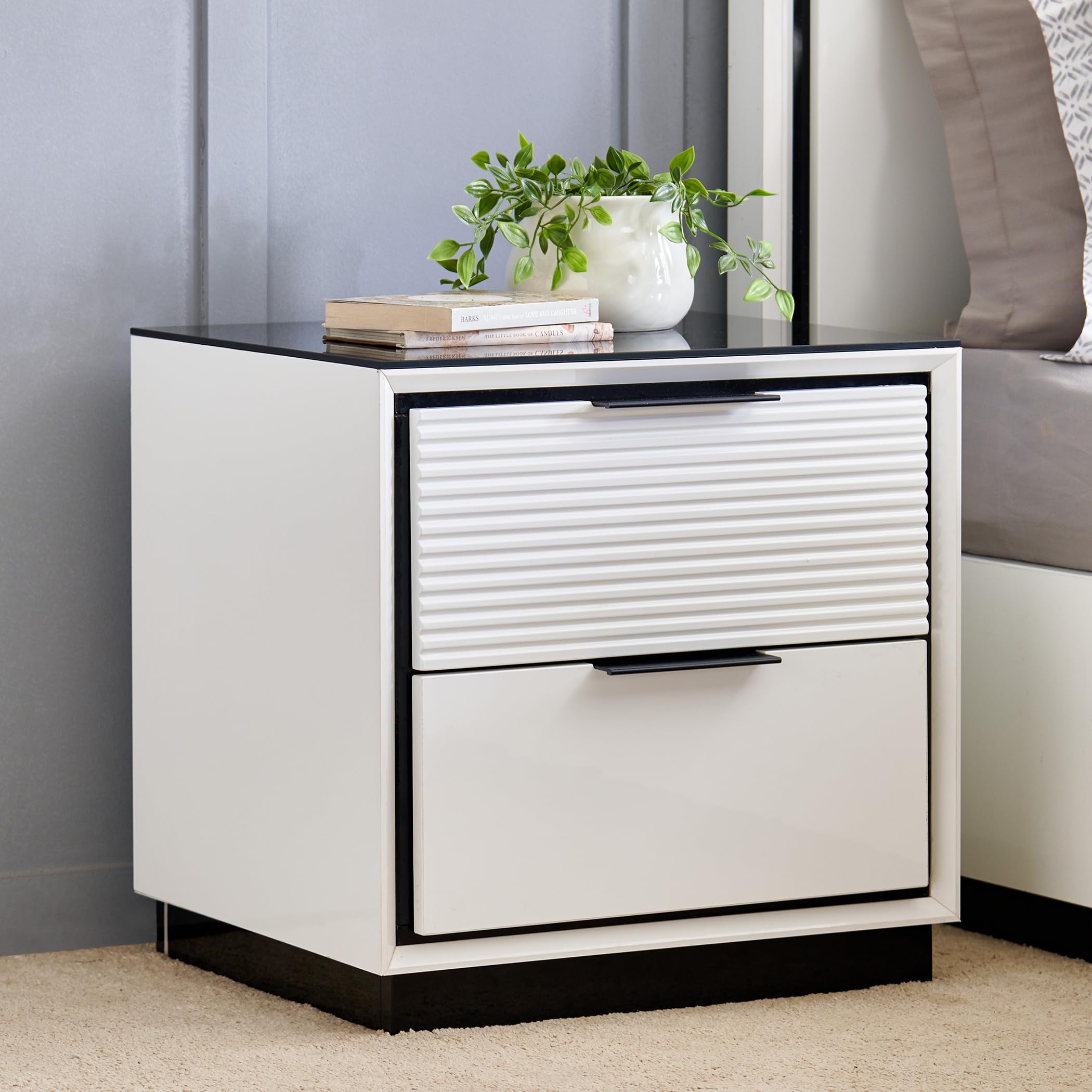 Home Centre Sterling Night Stand (with 2 Drawer) | Engineered Wood | White-image-41