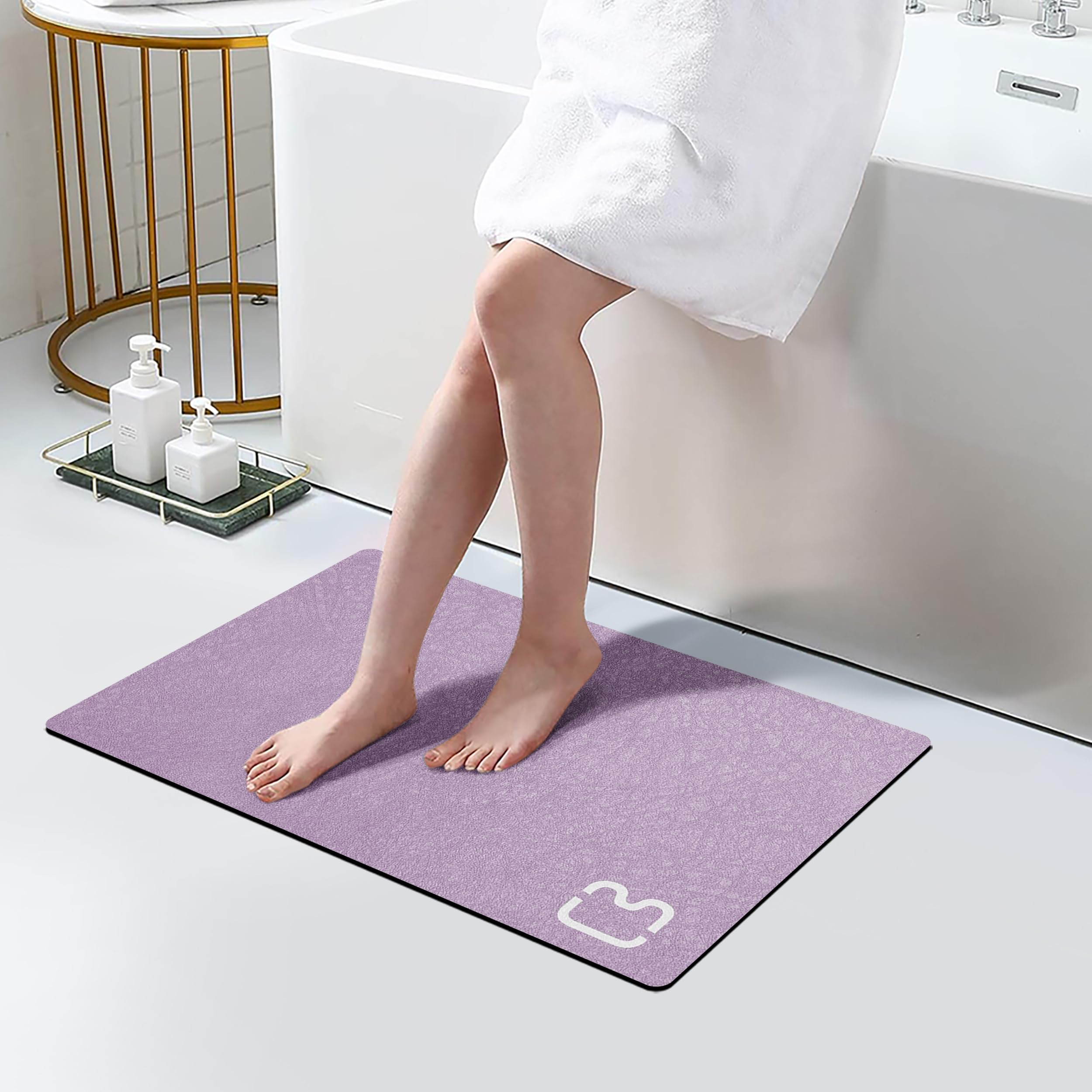 Diatomaceous Earth Bath Mat Rugs Quick Dry Super Absorbent Non Slip Rubber BottomThin Bathroom Mat Fit Under Door, Floor Rugs in Front of Bathtub,