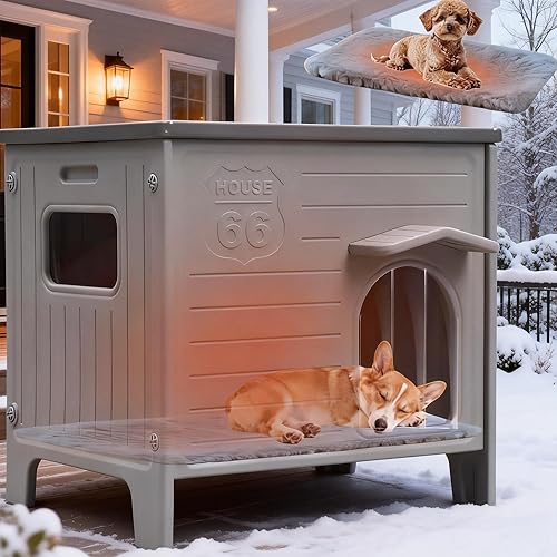 Miniatura 10 de Casa aislada para perros para interiores y exteriores, refugio elevado de plástico resistente a la intemperie, fácil de montar, interior expansivo,