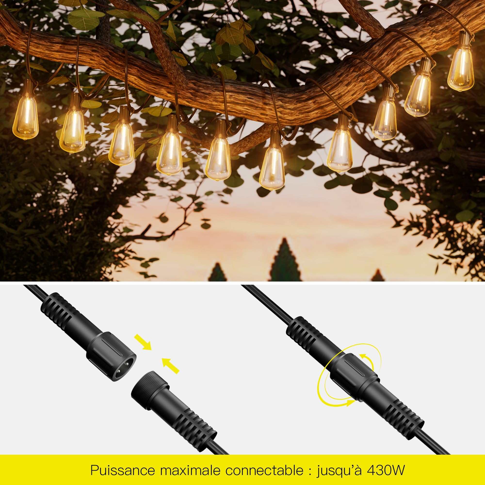 Guirlande Lumineuse Guinguette Exterieur 54M - ST38 180FT 90+4 LED Ampoules de Guirlandes Jardin Lumiere Exterieure Connectable IP65 Imperméable Guirlande Lumières Extérieur Terrasse Pergola Balcon