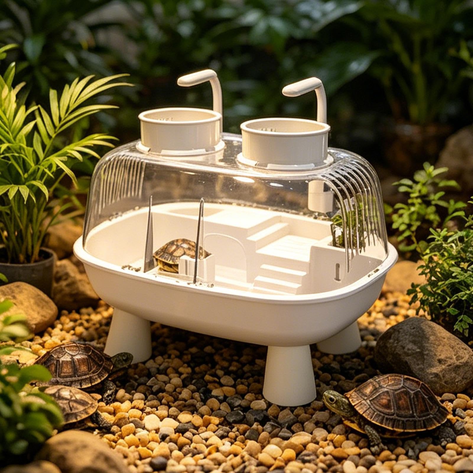 Terrarium Żółwia Przezroczysty Domek Do Wygrzewania Zasilany USB | Biurkowe Akwarium Żółwia Lądowego Dla węża, gekona lamparciego, kraba pustelnika, do domu, salonu, biura, na balkon,