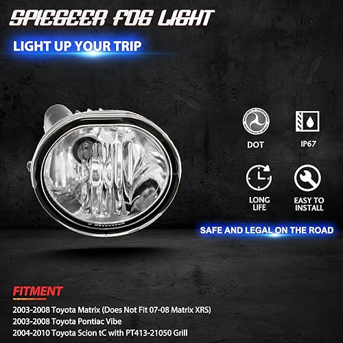 Miniatura 3 de Conjunto de luces antiniebla para Toyota Matrix 2003 2004 2005 2006 2007 2008 Kit de repuesto para 2003-2008 Pontiac Vibe 2004-2009 2010 Scion TC