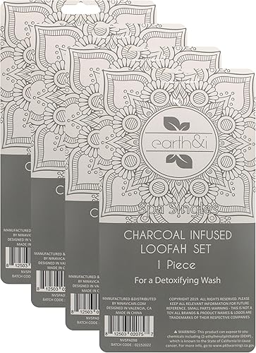 Charcoal Loofah Sponge 2-Pack - Exfoliating Body Scrubber(Gray,1 Count (Pack of 4))