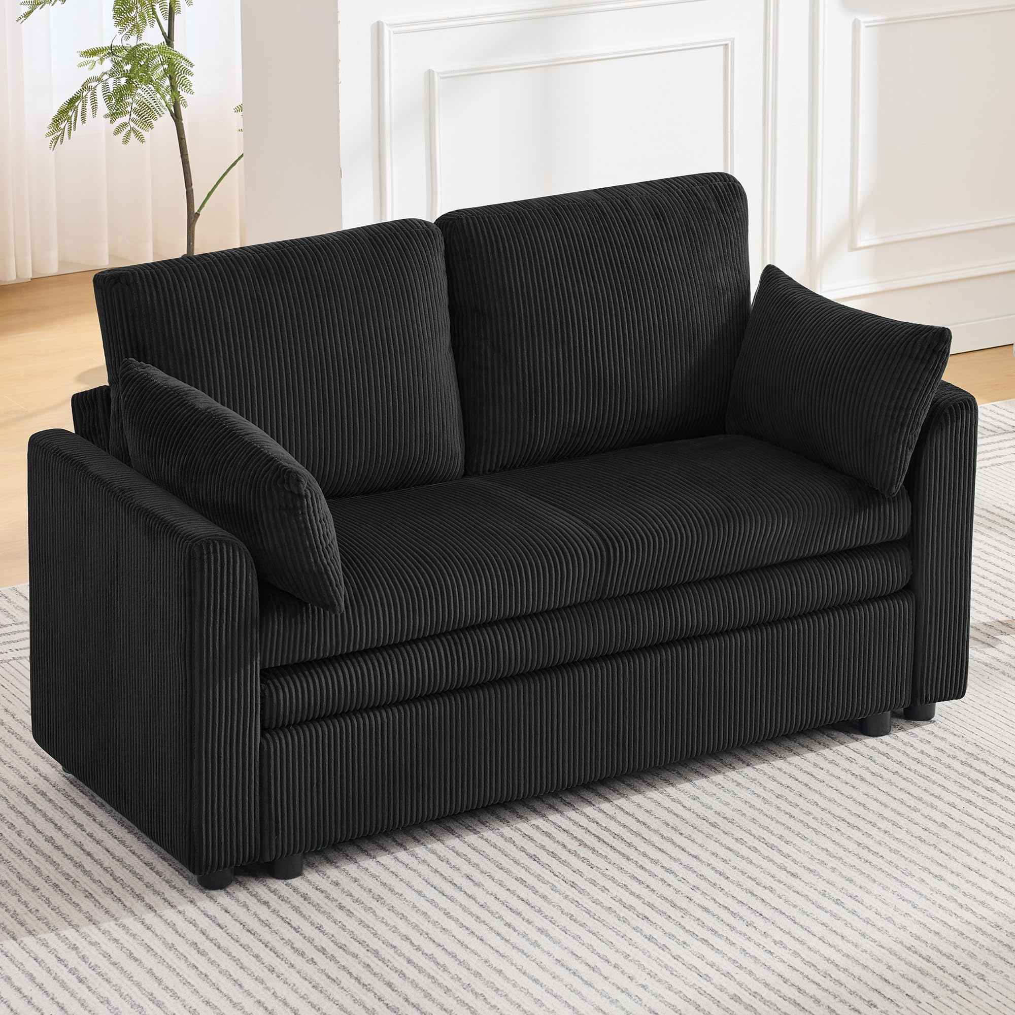 51" Sectional Loveseat Couches with Comfy Deep Dual-Layer Cushion, 2 Seater Couch, Modern Modular Love seat Sofa, Corduroy Sofas for Living Room, Apartment, Black