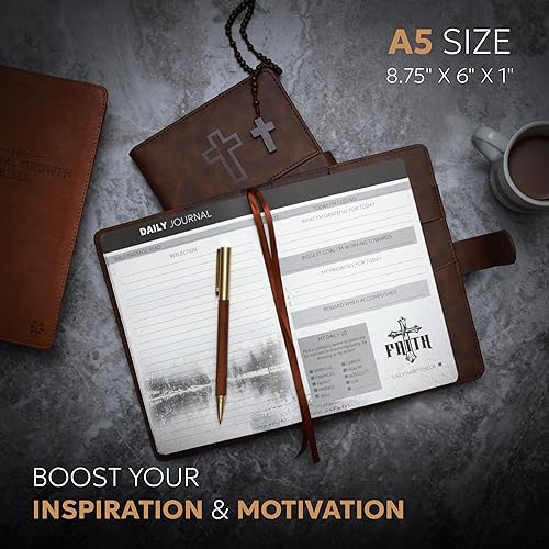 Miniatura 3 de Prazoli - Diario de oración bíblica cristiana de cuero para hombres, cuaderno de estudio de las Escrituras y planificador devocional diario sin