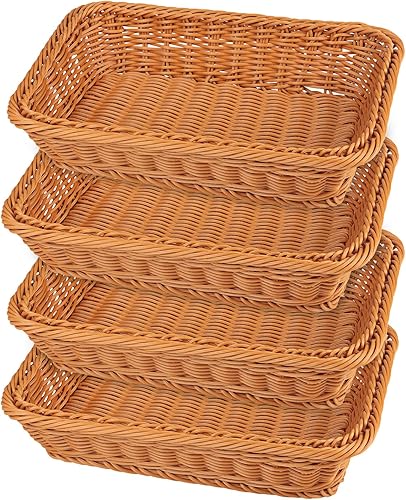 4 cestas de pan de mimbre de 12 pulgadas, cesta tejida para servir, cesta de mesa para servir alimentos para restaurante, panadería, fiesta