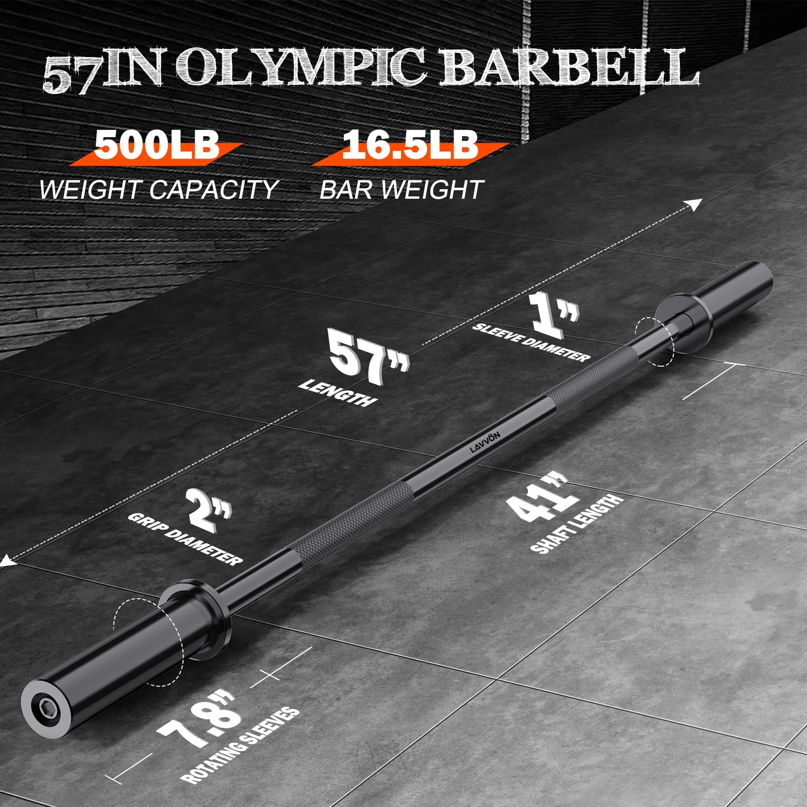 '57'' Olympic Barbell Bar, 2'' Standard Straight Barbell Bars for Weight Lifting Bar for Bench Press/Squats/Hip Thrusts/Lunges/Biceps- Home Gym Weight Bar- 2 Spring Collars,500lb Weight Capacity'