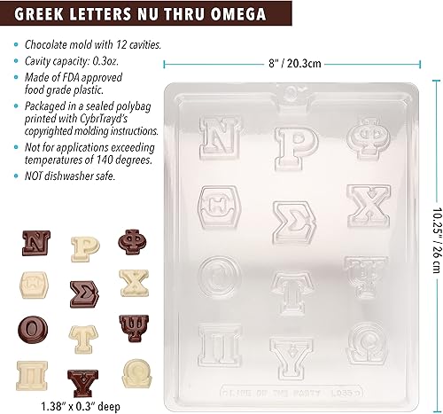 Miniatura 4 de CybrTrayd Moldes para dulces de chocolate  Letras griegas  Paquete de moldes de 2 piezas  Incluye instrucciones (idioma español no garantizado)