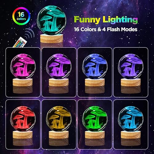 Miniatura 2 de Lámpara de bola de cristal con forma de rosa 3D de 3.15 pulgadas, con base de madera que cambia de color y control remoto, aniversario, San