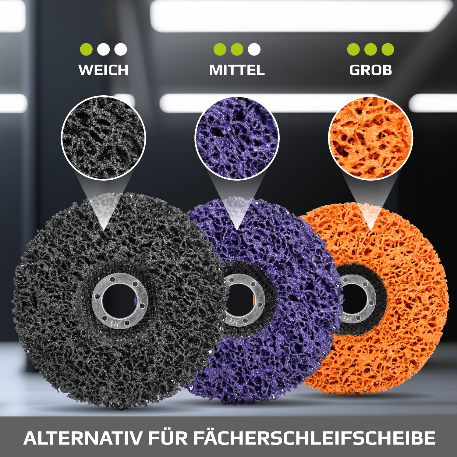CSD Scheibe 125mm für Winkelschleifer – Reinigungsscheiben 125 mm Fein für Metall, Edelstahl, Stahl, Farbe – Schwarz Grobschleifscheiben, Gewebescheibe und Rostenferner für Flex 5 Stück GRAFF