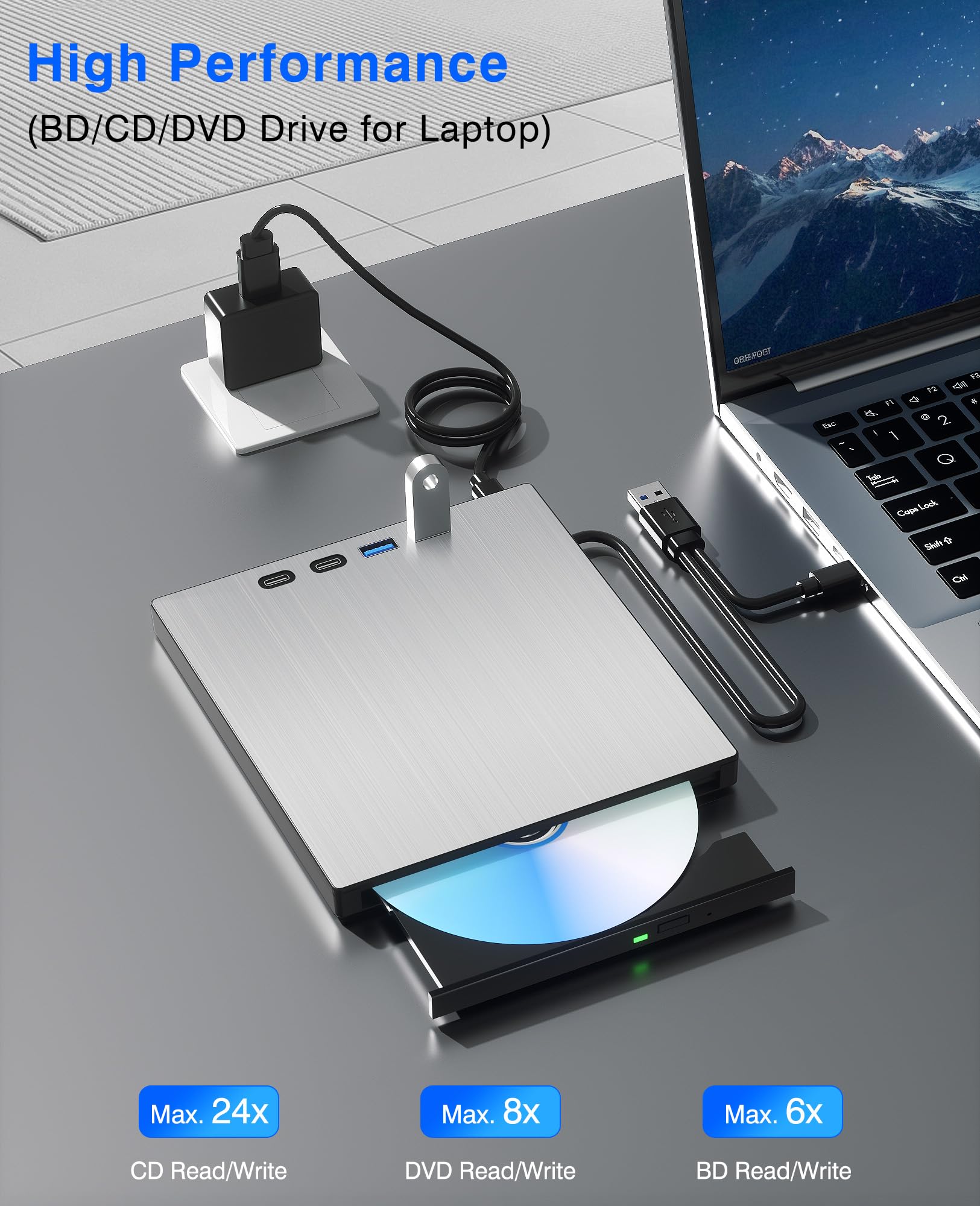 Unidad Blu ray externa para portátil, grabadora Blu Ray USB 3.0 tipo C, CD/BD, compatible con 100 G Bluray/DVD para PC, compatible con Windows, Linux, Mac OS