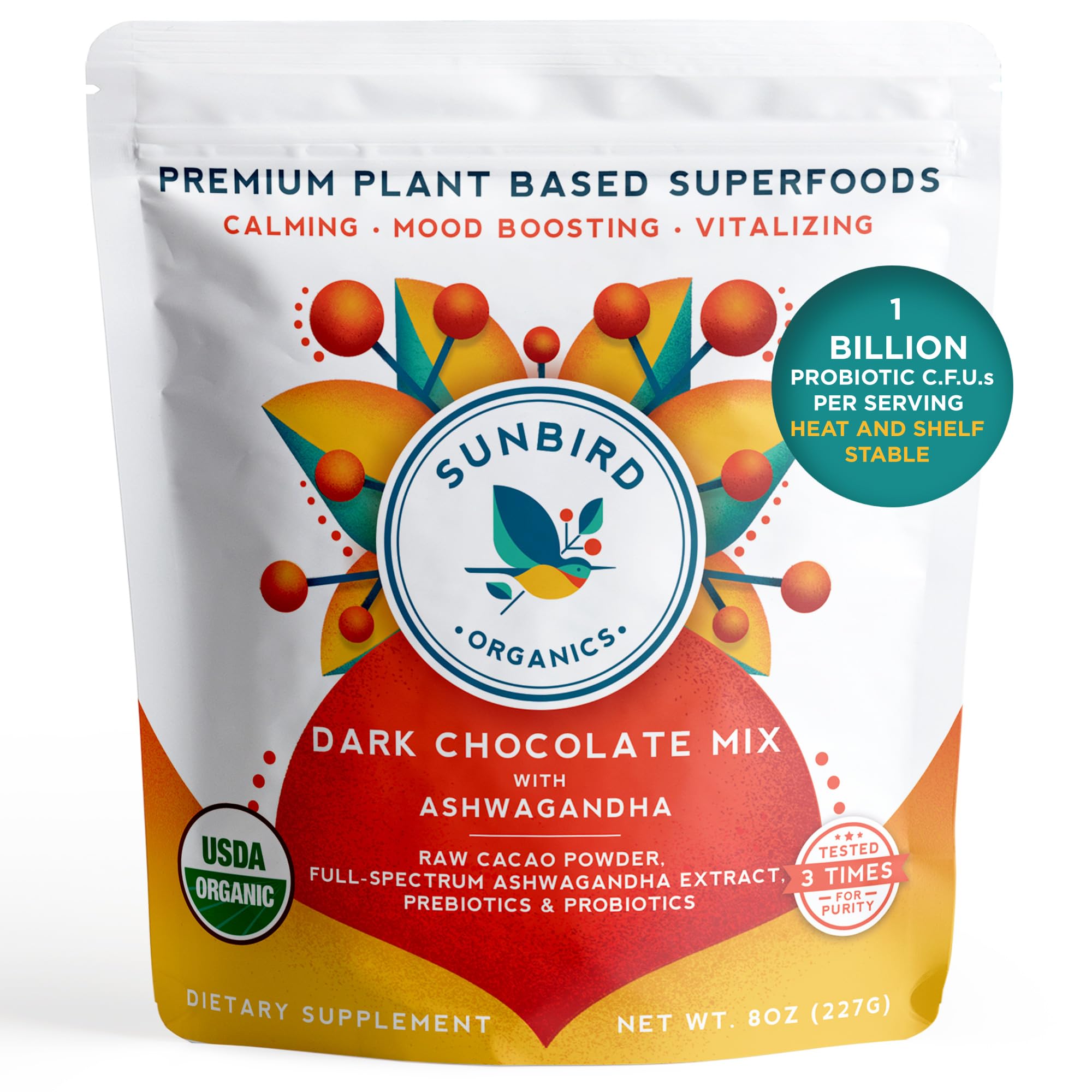 Chocolate Powder with Organic Ashwagandha Root Extract, Cacao Powder, Probiotics & Prebiotic Fiber. Smoothie Mix and Healthy Hot Chocolate. Everyday Bliss with Focus, Calm & Stress Support.