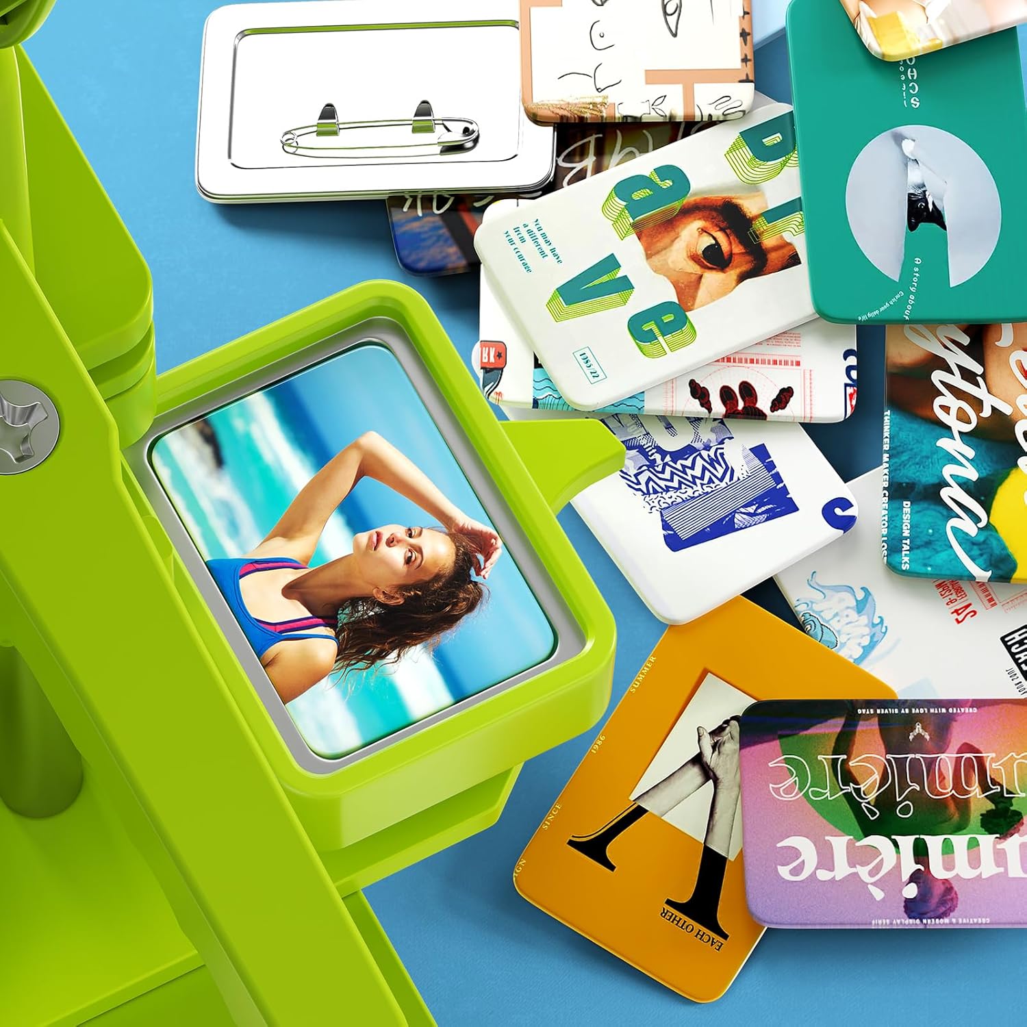 Rectangle Pin Button Maker Machine Kit, Button Press Machine w/ 100set 1.5''x2'' Pinback Button Making Supplies, Pin Badge Kit for Party Favors, Events, Business, School, Gifts