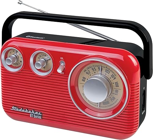 Studebaker SB2003BT Bluetooth Retro Radio AMFM portátil con CA o batería (rojonegro)
