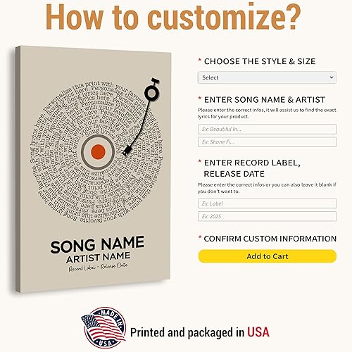 Vista 159 de VICILO Póster de letras de canciones personalizadas, enmarcado, lienzo personalizado, arte de pared, regalos para el día de San Valentín para él