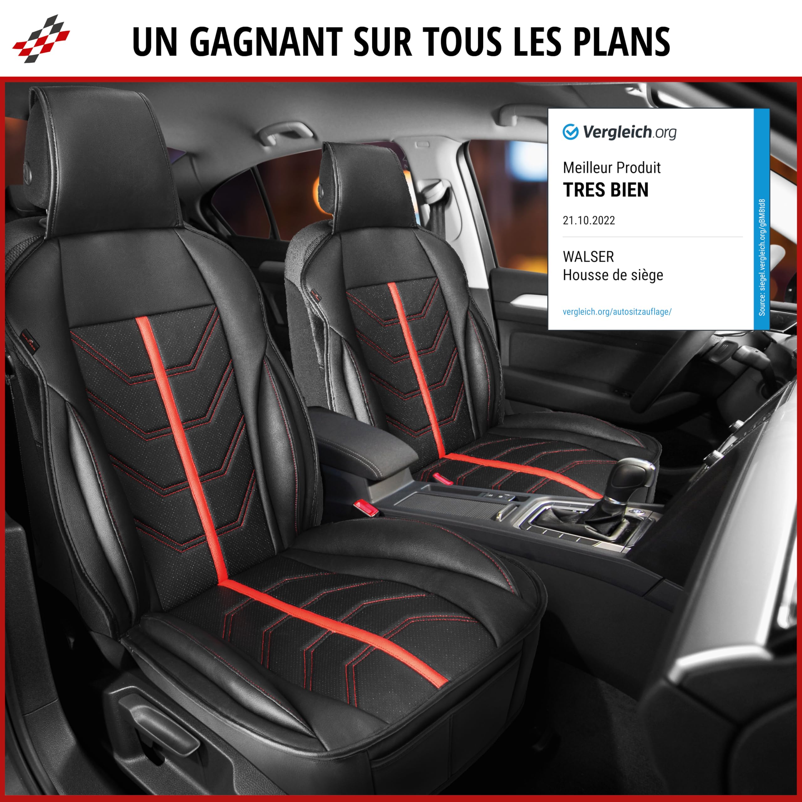 Walser Housse de siège de Voiture, Universel Housse de siège et Coussin de Protection Noir-Gris Kimi, Protection de Place Compatible avec 95% de automóviles (Voiture/Berline/SUV/Camionnette/Fourgon)