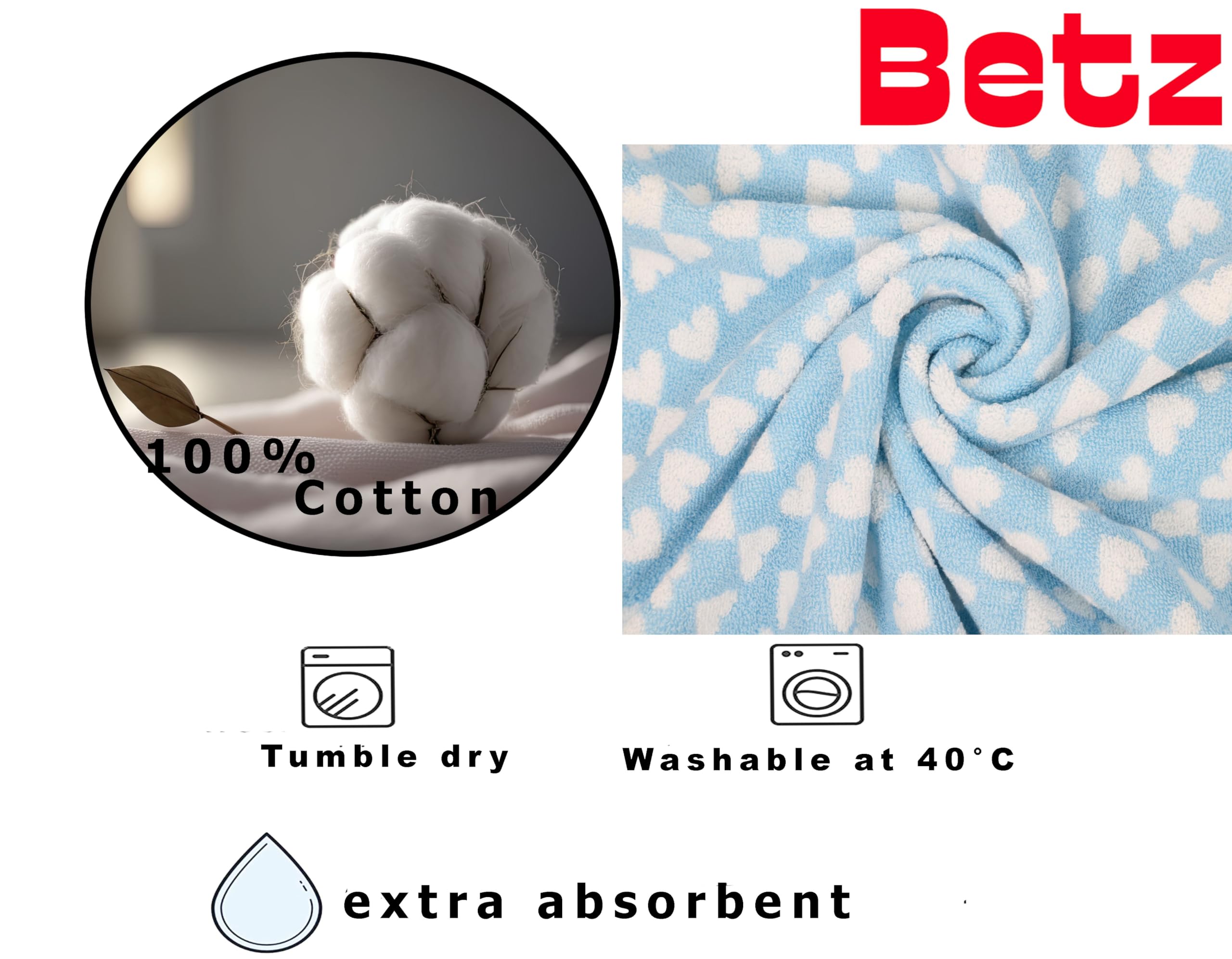 Betz 3-częściowy ręcznik kąpielowy z kapturem 85 x 85 cm zestaw niemowlęcy serce II 100% bawełna 1 ręcznik kąpielowy 1 śliniaczek 1 rękawica do mycia dla dzieci kolor niebieski
