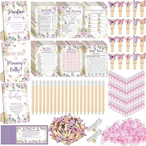 Miniatura 13 de Sherr 476 juegos florales de baby shower, 6 juegos de actividades, tarjeta floral, juego de caza de chupetes, 50 chupetes, qué tan grande es mamá,