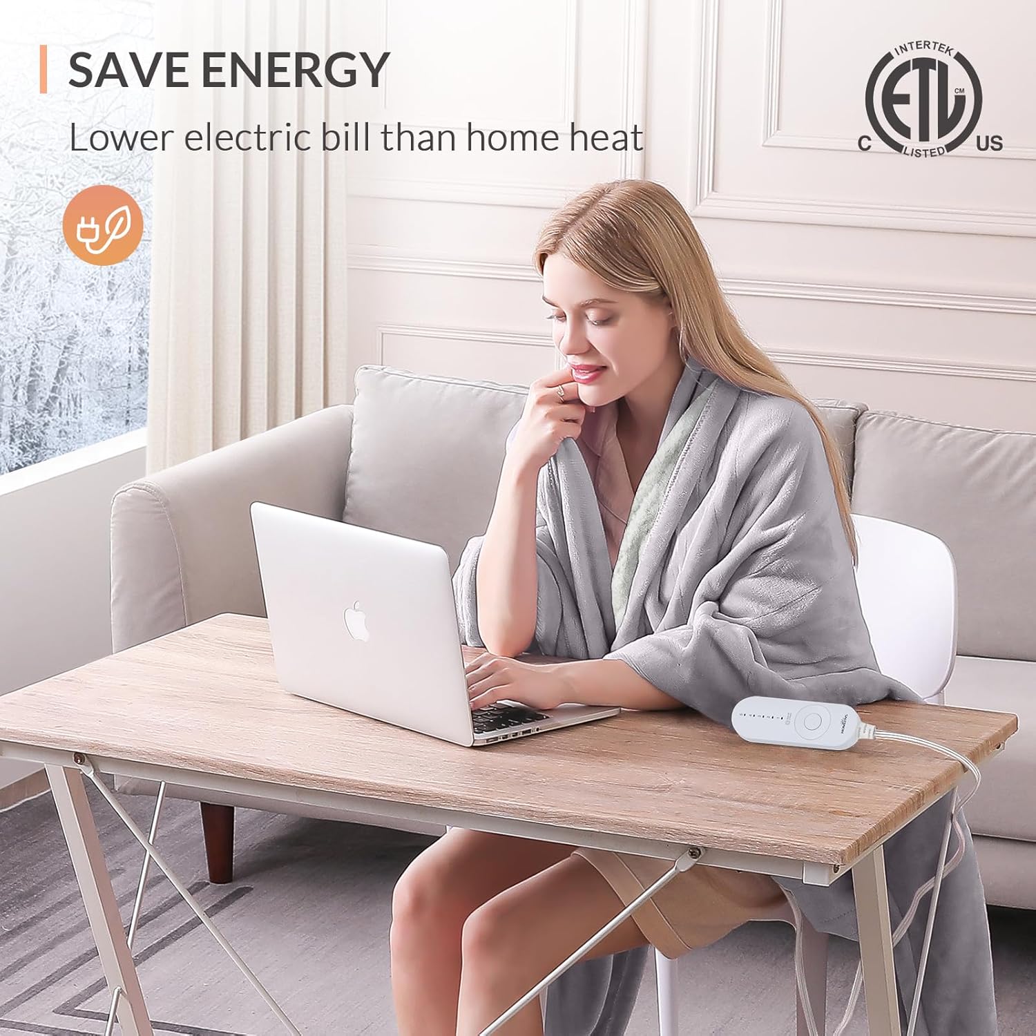 HOMLYNS LuxeHeat Heated Blanket Electric Blanket, Soft Flannel Sherpa Heated Throw, Heating Blanket with 5 Heat Settings, 3 hrs Timer Auto Shut Off (50x60 inches, Taupe) - Image 6