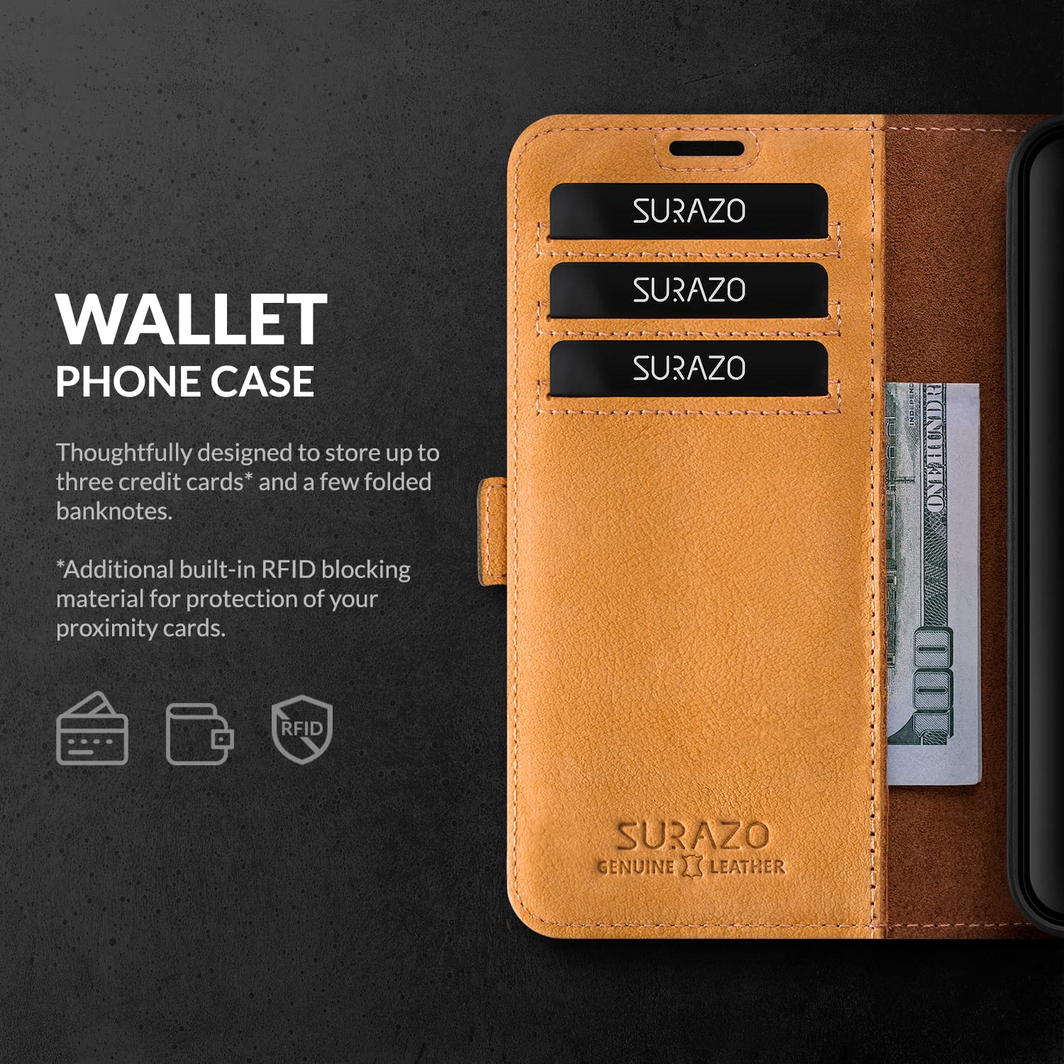 SURAZO Premium cienkie magnetyczne etui na telefon komórkowy Samsung Galaxy S24 Plus – składane etui ochronne z prawdziwej skóry [przegródka na karty, ochrona RFID, Keyring] etui z klapką z klapką,
