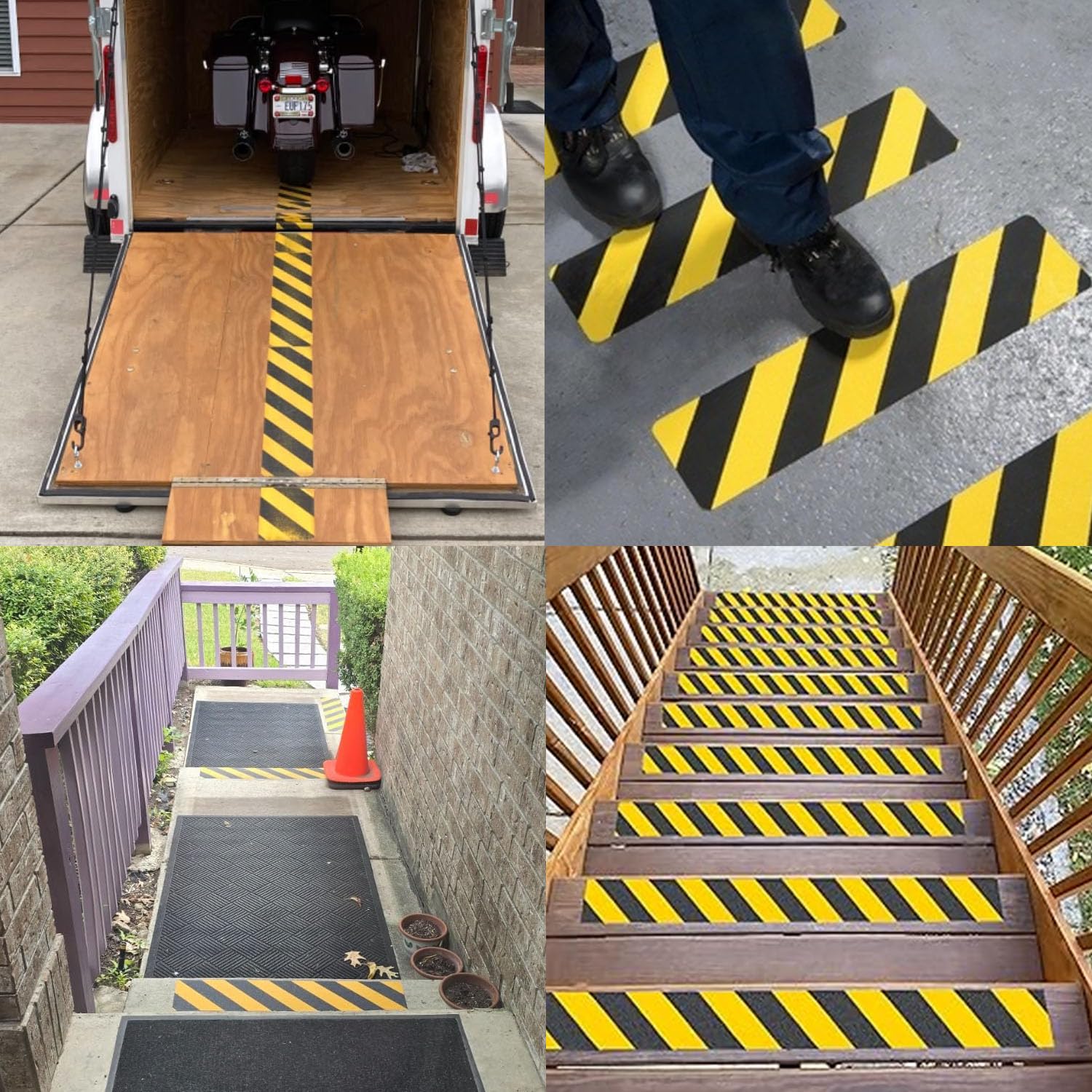CHUANGSEED Black Yellow Anti slip tape Cinta antideslizante de seguridad, 30 x 10,6 m, bandas antideslizantes para escalera exterior, amarillo negro para cinta escaleras averissement, escaleras