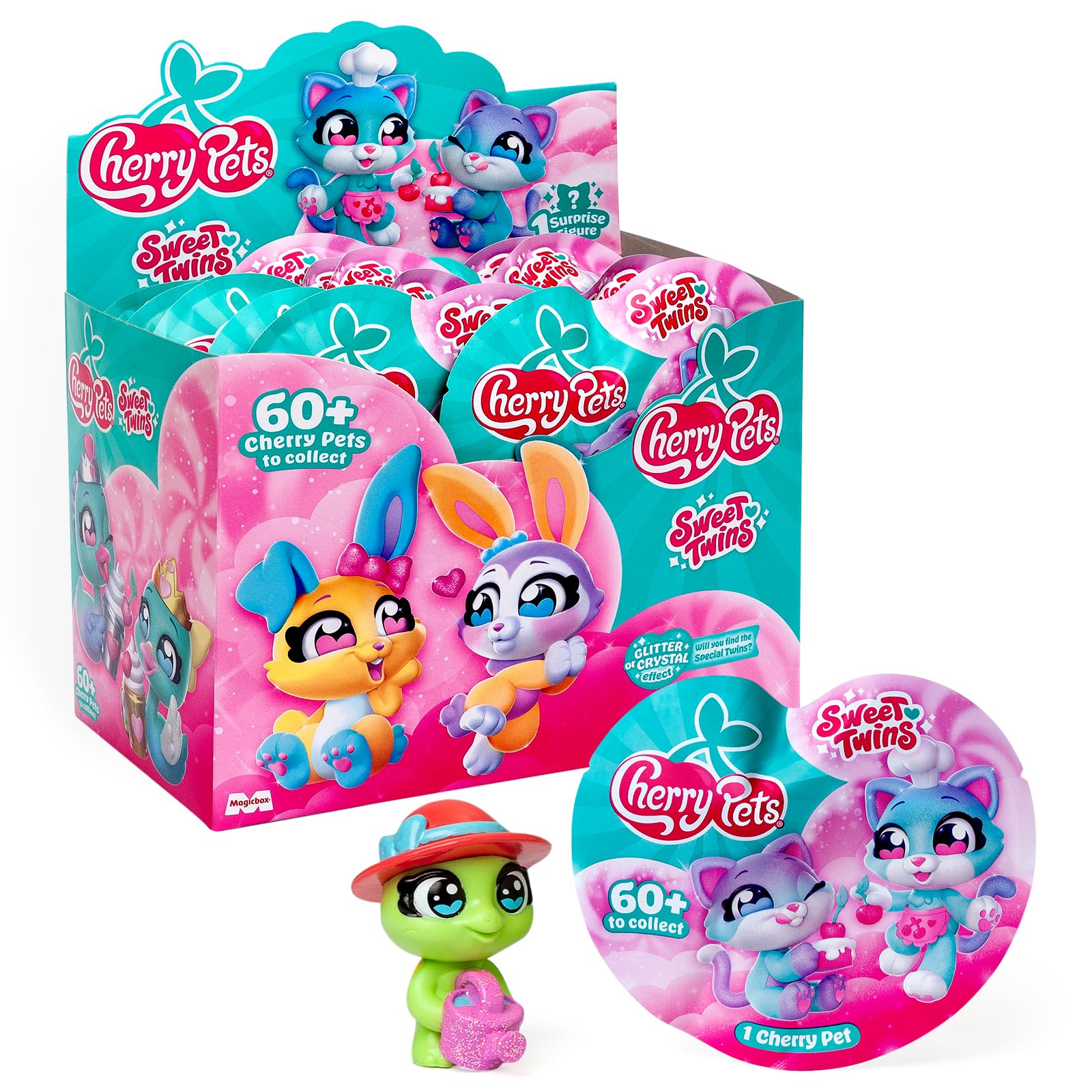 Sweet Twins Series – One Pack. Caja con 24 Sobres con Figuras coleccionables. Cada sobre Incluye 1 Figura Coleccionable Cherry Pet Sorpresa y 1 Checklist