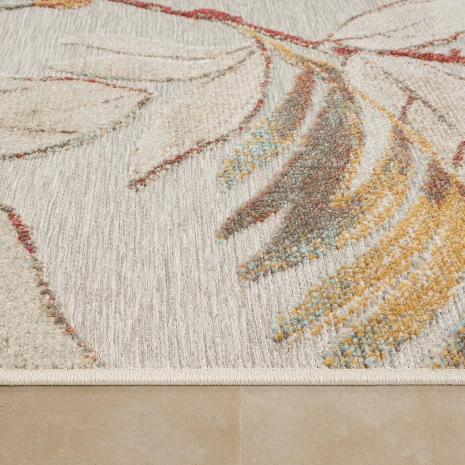 Taracarpet In & Outdoor Teppich Wetterfest Wohnzimmer Balkon Küchenteppich Terrassenteppich Flachgewebe mit Muster Lilien floral Creme grau 240x340 cm