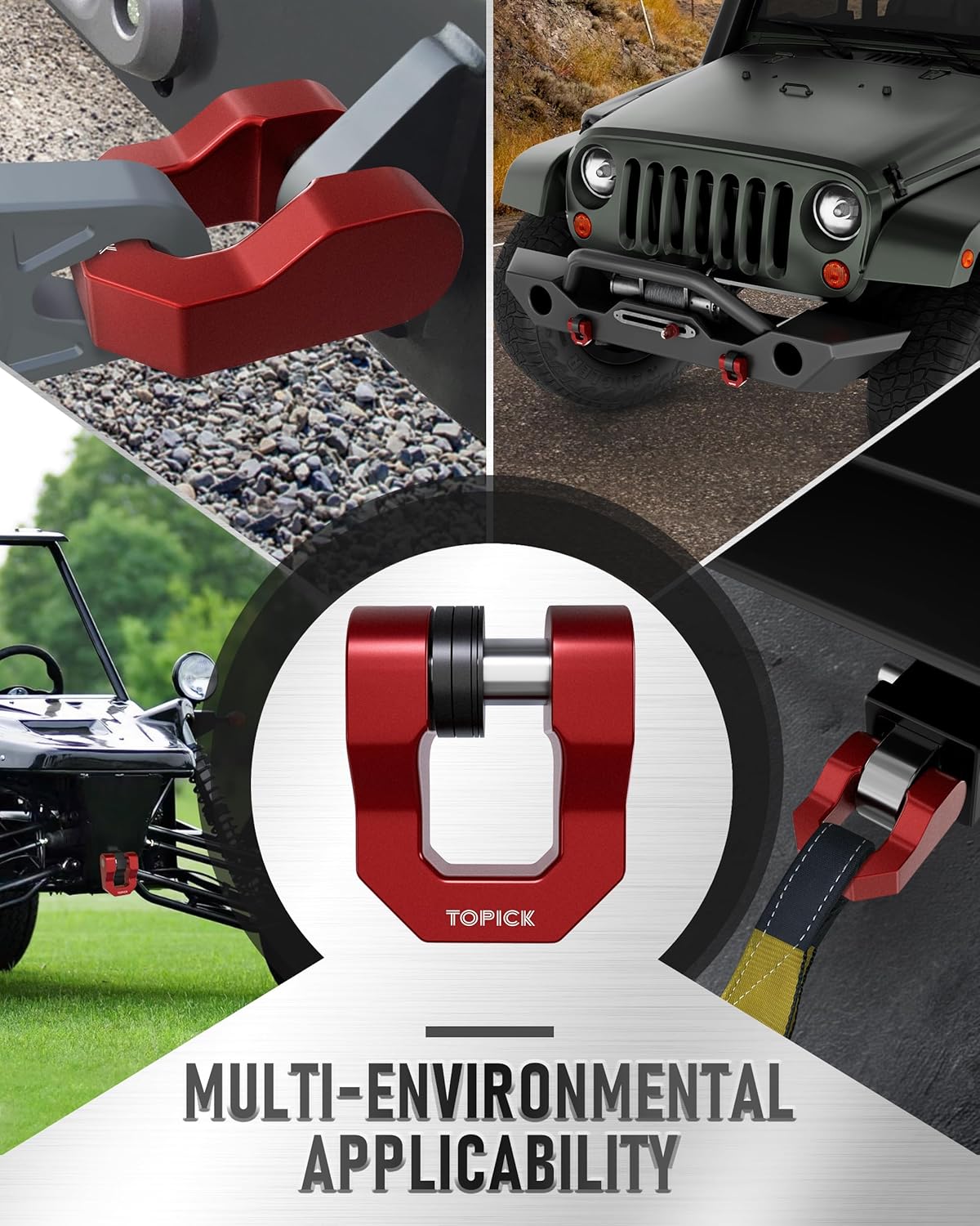 3/4" D Ring Shackle, 68,000 lbs Break Strength with 7/8" Pin, Universal Use with Tow Strap Winch for Off-Road Truck ATV UTV SUV Recovery Towing Trailer (2 Pack, Red) - Image 6