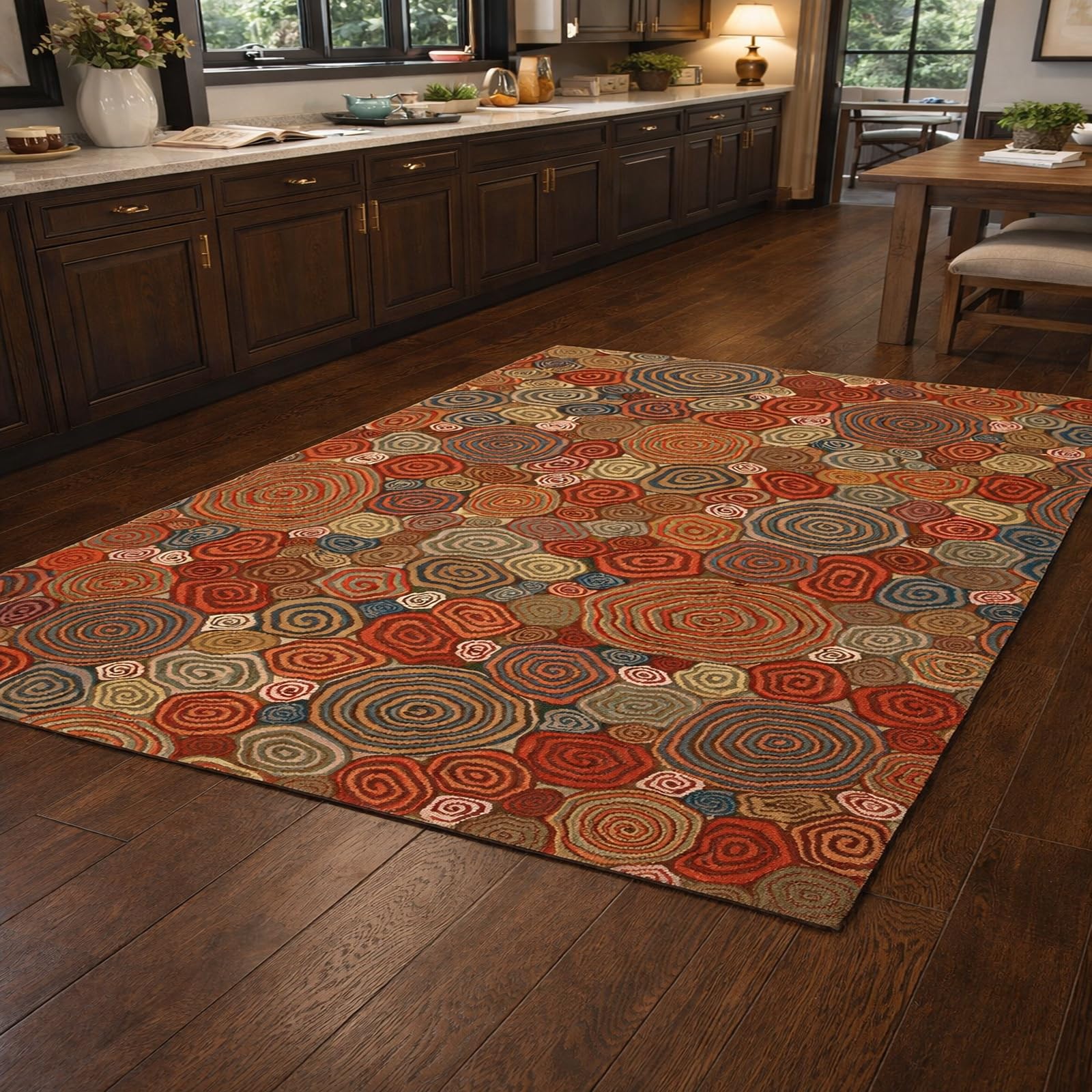 Tapis abstrait multicolore rectangulaire 70x110 cm lavable pour salon et entrée