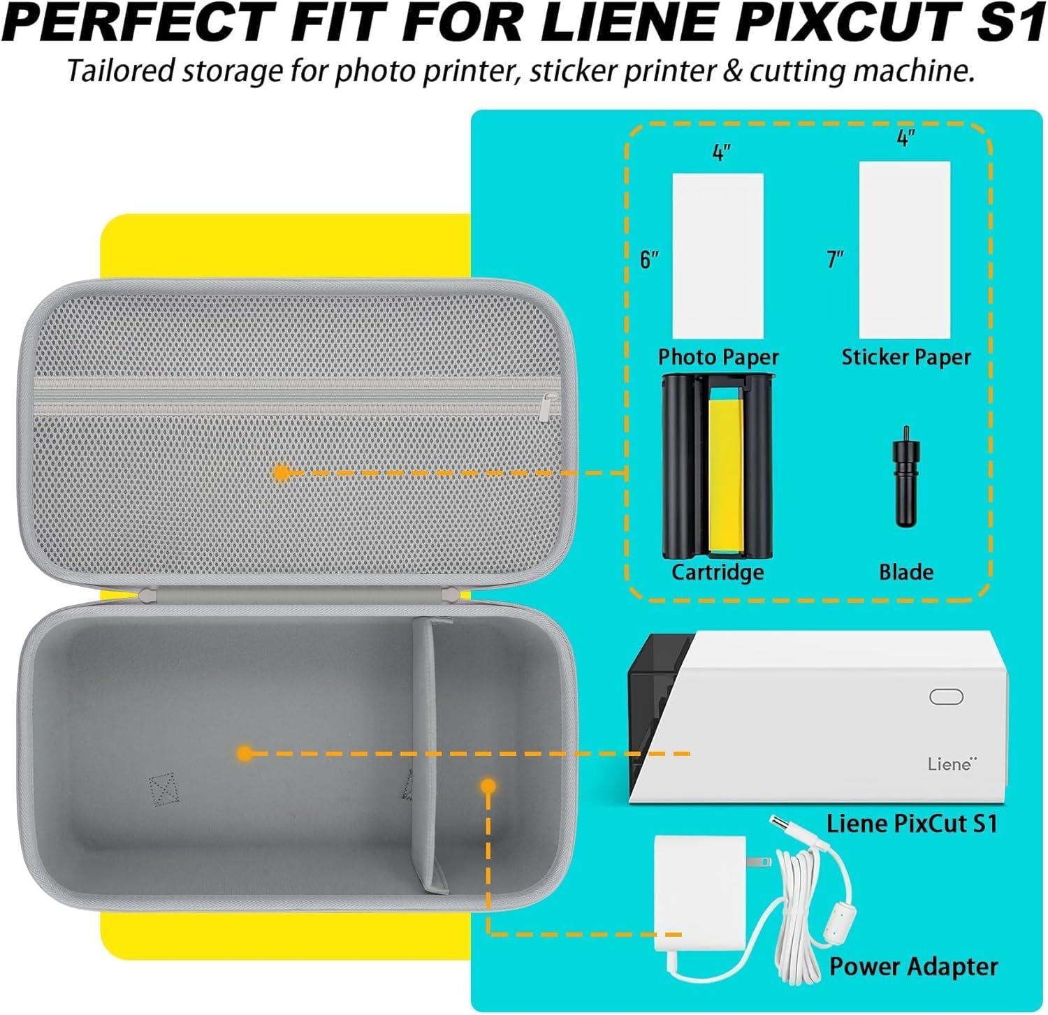 khanka Storage Case for Liene PixCut S1 Printer - Fits Liene PixCut S1 Photo Sticker Printer Die Cutting Machine & Cutting Blade/Ink Cartridge, All - in - One Grey Protector - Image 4