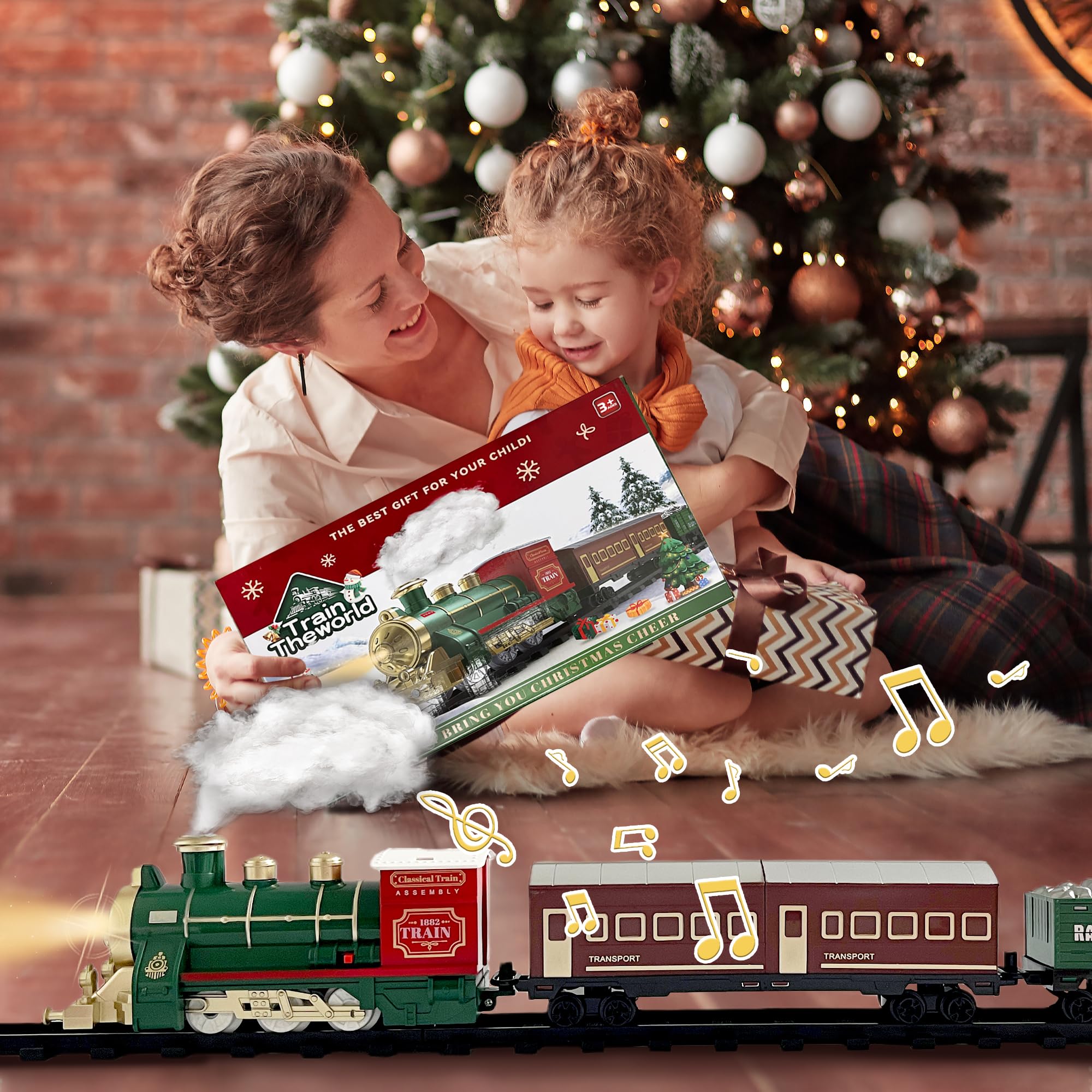 Jeu de train électrique pour enfants, train de Noël avec fumée, lumière et son pour dessous de sapin de Noël, trains modèles pour enfants de 3, 4, 5, 6, 7, 8 ans et enfants