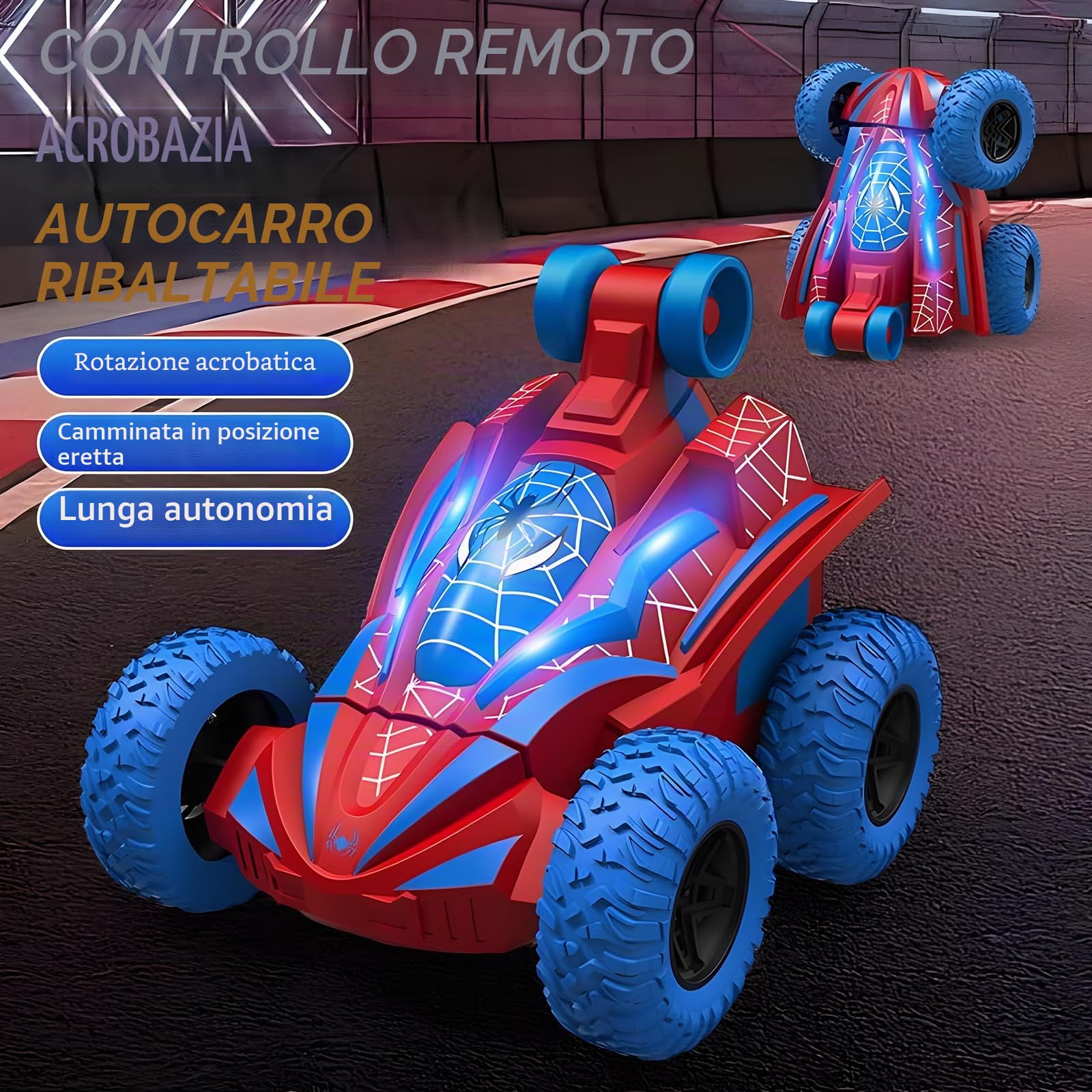 Macchina Telecomandata per Bambini, Mini Macchina Telecomandata Spider Acrobatica per Bambini, 360° Doppio Lato Monster Truck per Ragazzi di 3-10 Anni, Compleanno Regali di Natale Giocattoli