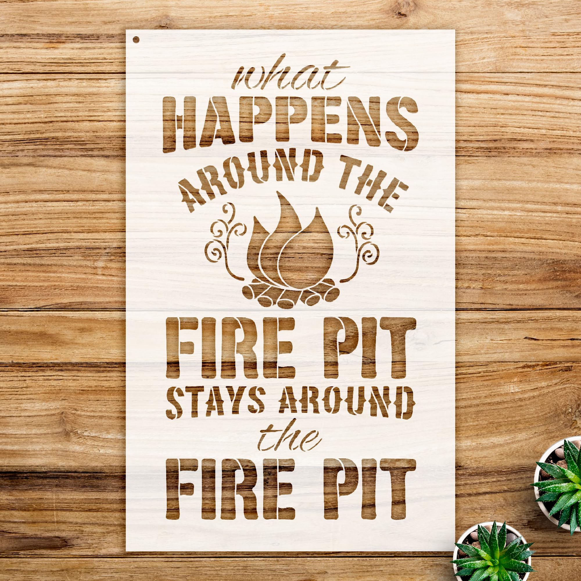 Fire Pit Word Art Stencil for Outdoor Decor, Reusable Mylar Template, Ideal for patios, Gardens, and Craft Projects - Size A3 (10.4