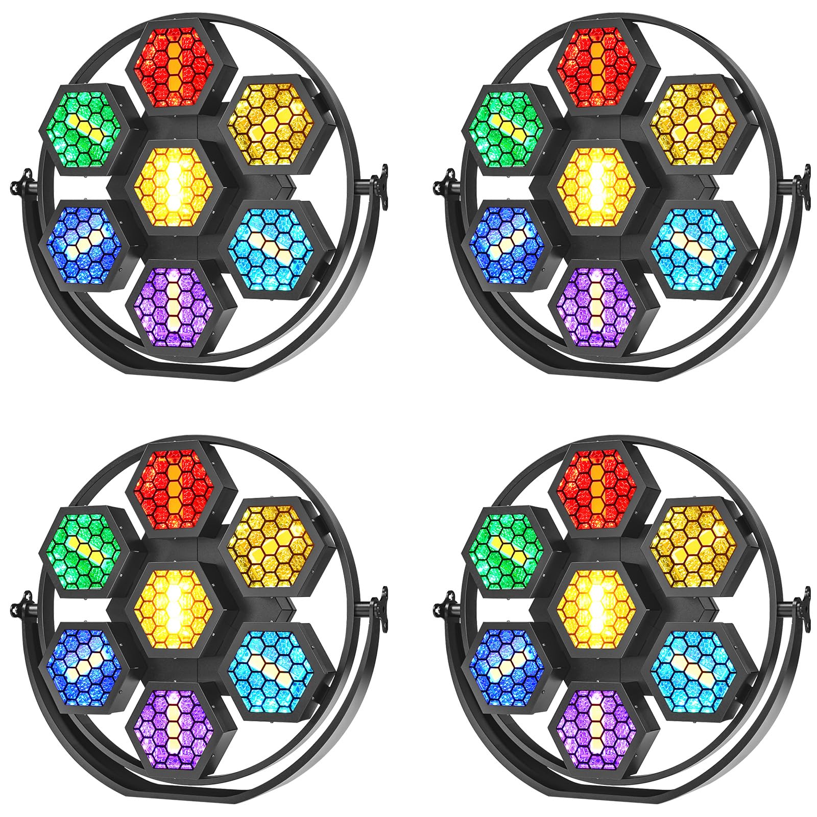 Lot de 4 projecteurs de scène COB PAR 350 W, projecteur rétro COB avec effets RVB, prend en charge automatique/activé par le son/contrôle DMX/lumière flash pour théâtre, spectacles de scène, fête et