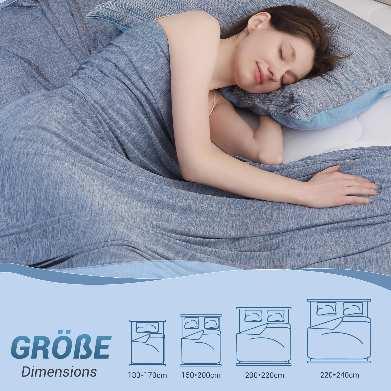 Elegear Kühldecke 200 x 220cm, Japanische Arc-Chill 3.0 Q-Max>0,5 Kühlfasern Selbstkühlende Sommerdecke, Doppeltes Kältegefühl absorbiert Körperwärme, kühlende Decke für Menschen Dünne Wohndecke Blau