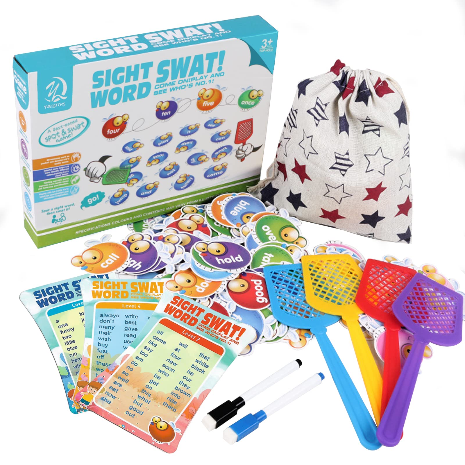 Sight Word Game, Swat a Sight Word Educational Flash Cards Toy Games for Age of 3,4,5,6-Year-Old Kids, Boys & Girls,Homeschool ,Visual, Tactile and Auditory Learning, 142 Pieces