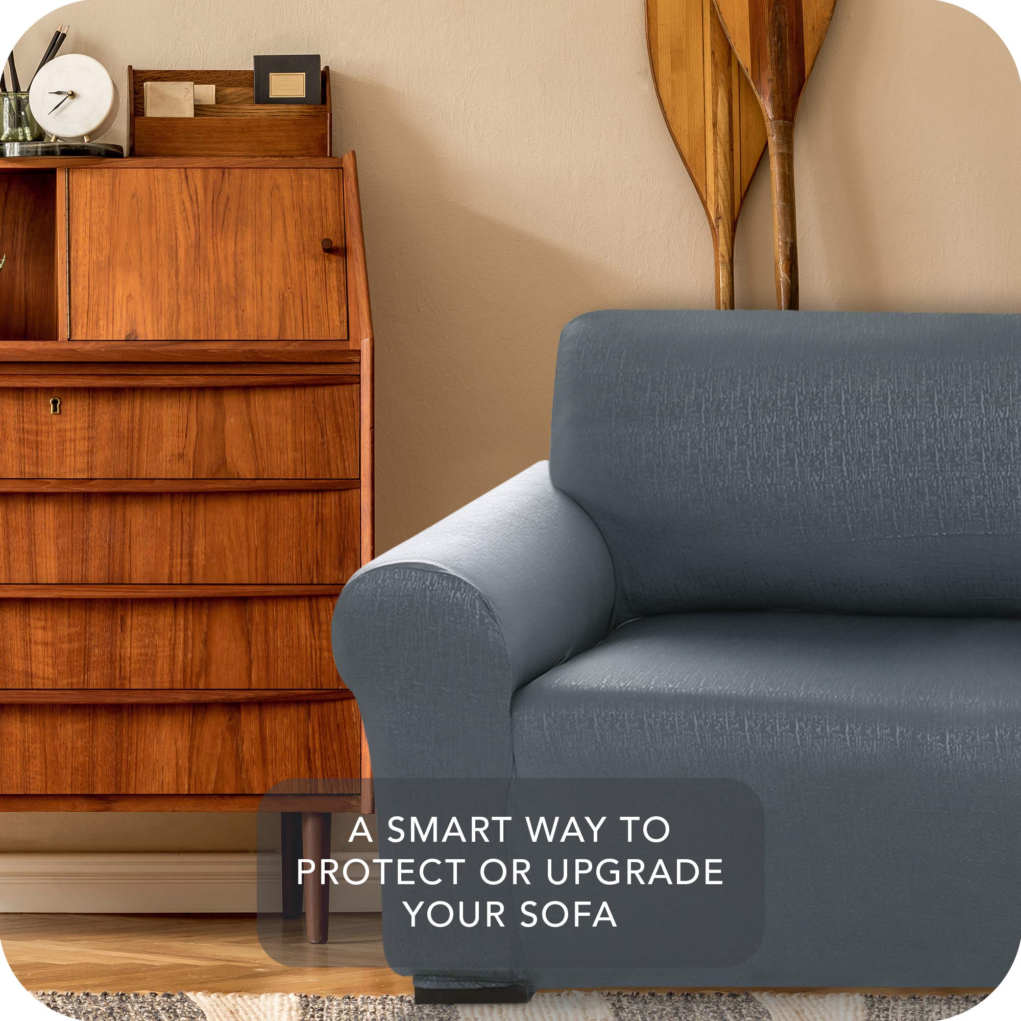 Deconovo Copridivano 3 Posti Elasticizzato con Braccioli, Antigraffio per Gatto, Universale Antiscivolo, Protezione Divano Lavabile Facile da Pulire, Grigio