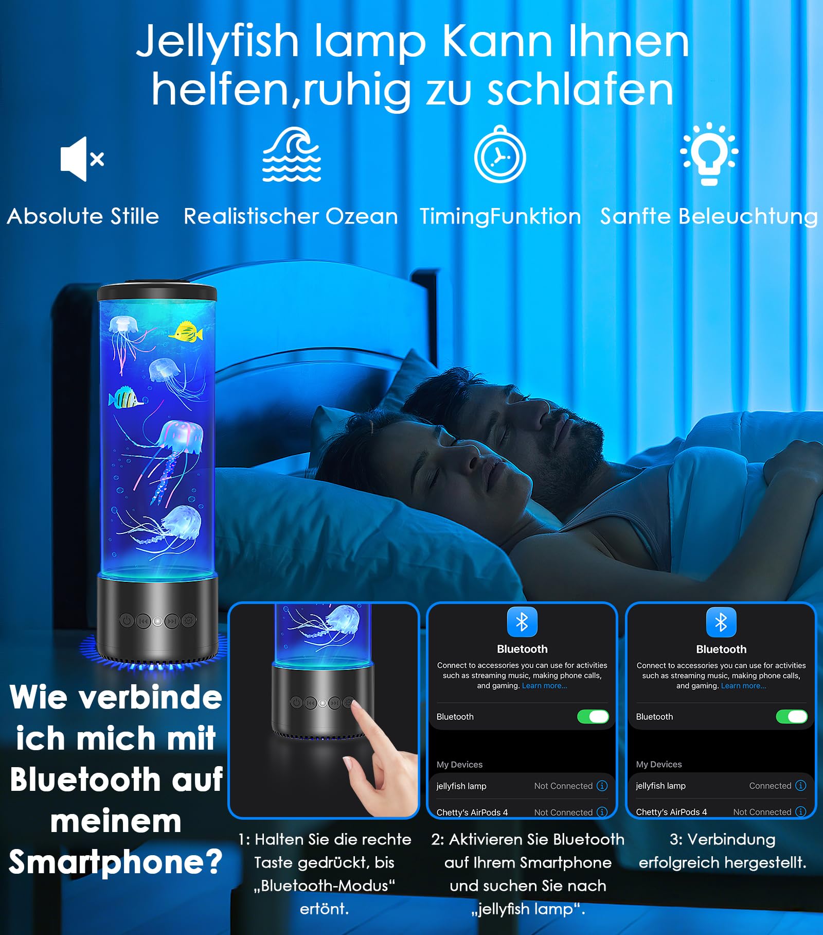 Lampa meduza z 12 białym szumem, Lampa meduza z 10 kolorami i pilotem