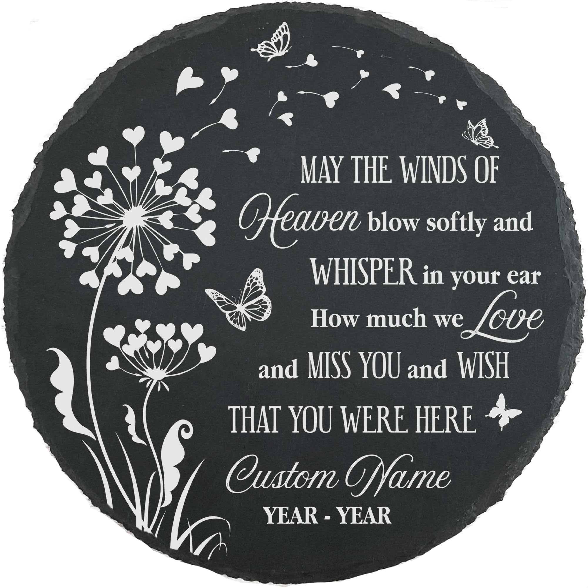 Generic Personalized Memorial Slate Stone - Dandelion Remembrance for Loss of Dad Mom Sympathy Garden Stone Bereavement Stepping Stone SDT31 (Round), Black