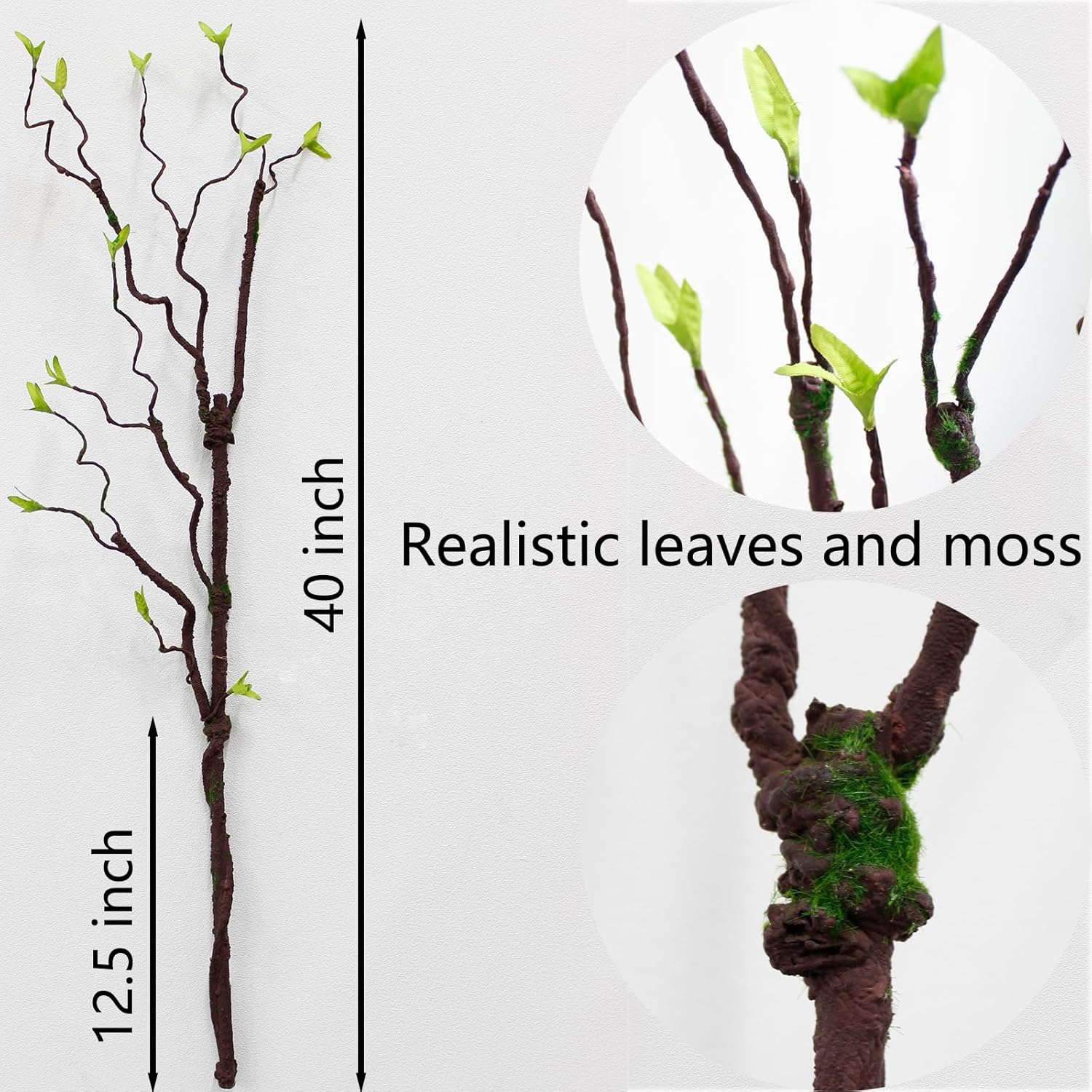 4pcs 40 inch Bendable Green Leaf Moss Simulated Artificial Vines Fake Tree Branches for Home Decor Outdoor Wedding Commercial Halloween Christmas and Other Scene Decorations - Image 2