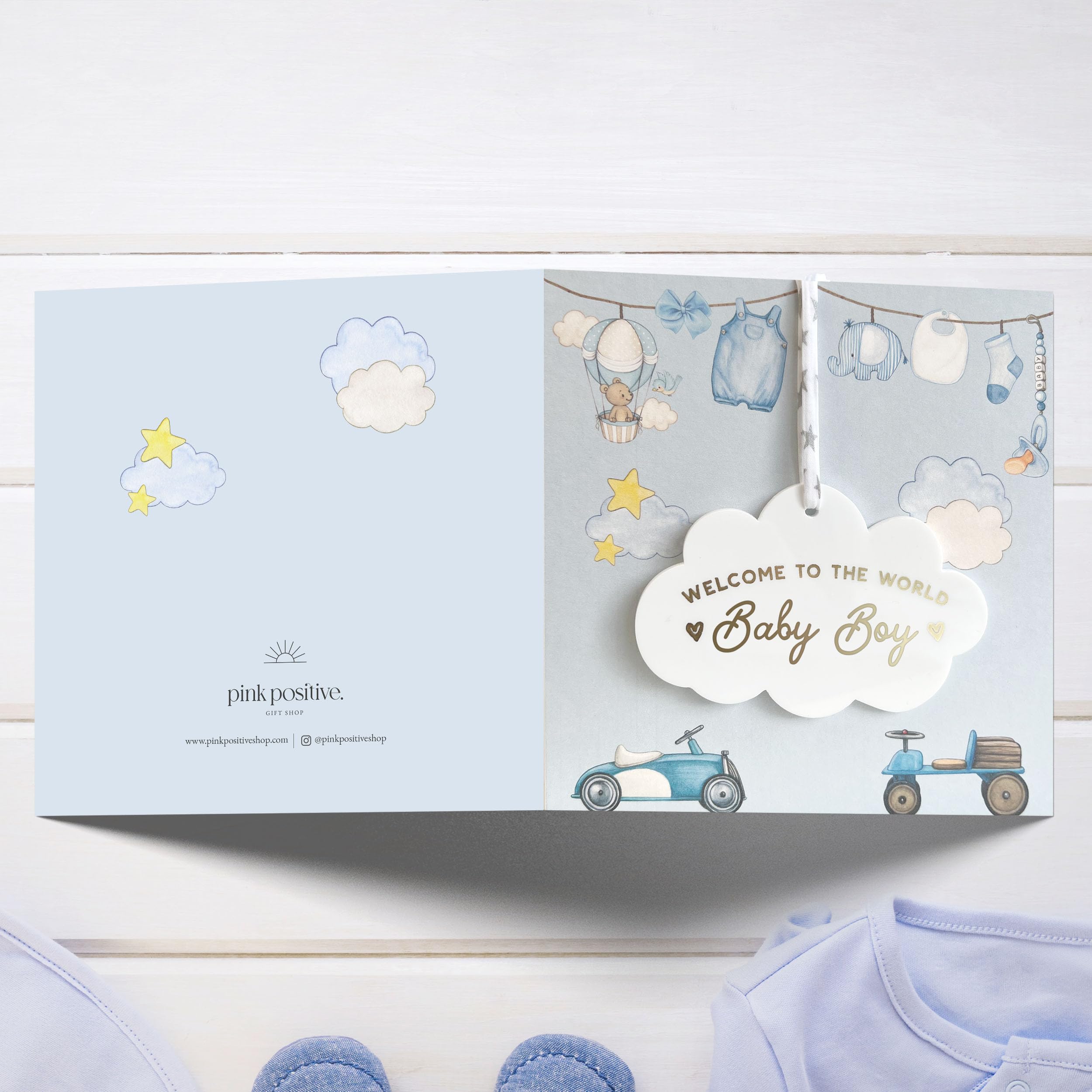New Baby Girl or Baby Boy Card With Personalised Cloud Keepsake Gift, Welcome To The World Little One New Baby Card - Image 2