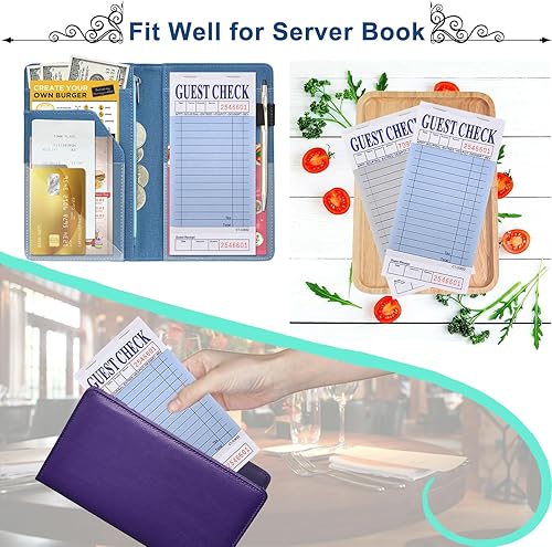 Miniatura 5 de Bloc de notas de servidor (paquete de 10) - 500 cheques de invitados en total - 1 parte de papel azul para cheques de invitados con recibo de