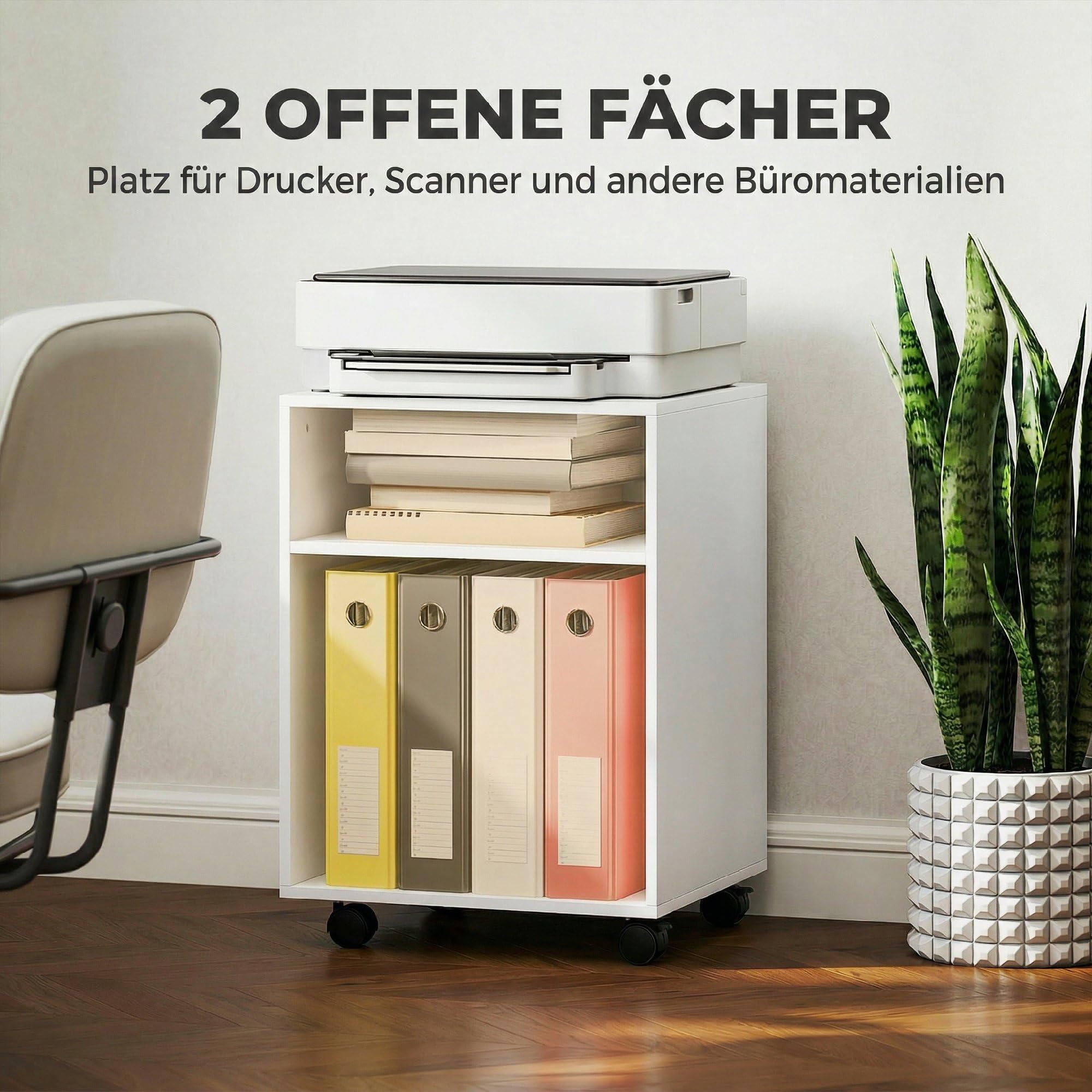 HOMCOM Druckerständer mit Rollen Druckertisch 40 x 35 x 56 cm, Weiß