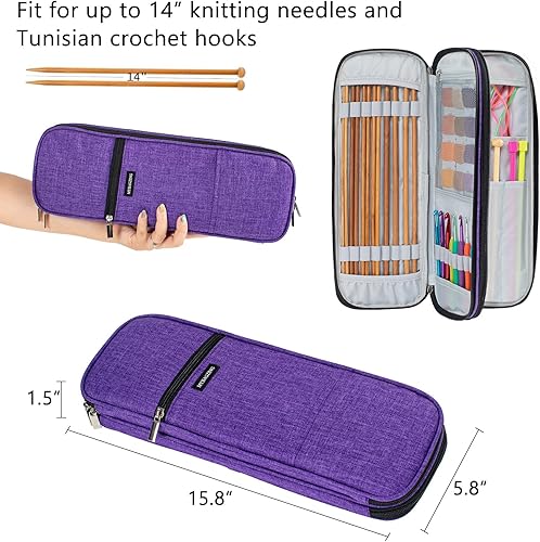 Miniatura 2 de MYBAGZING Estuche para agujas de tejer (hasta 14 pulgadas), organizador de agujas de tejer, estuche de gancho de ganchillo vacío - Organizador de