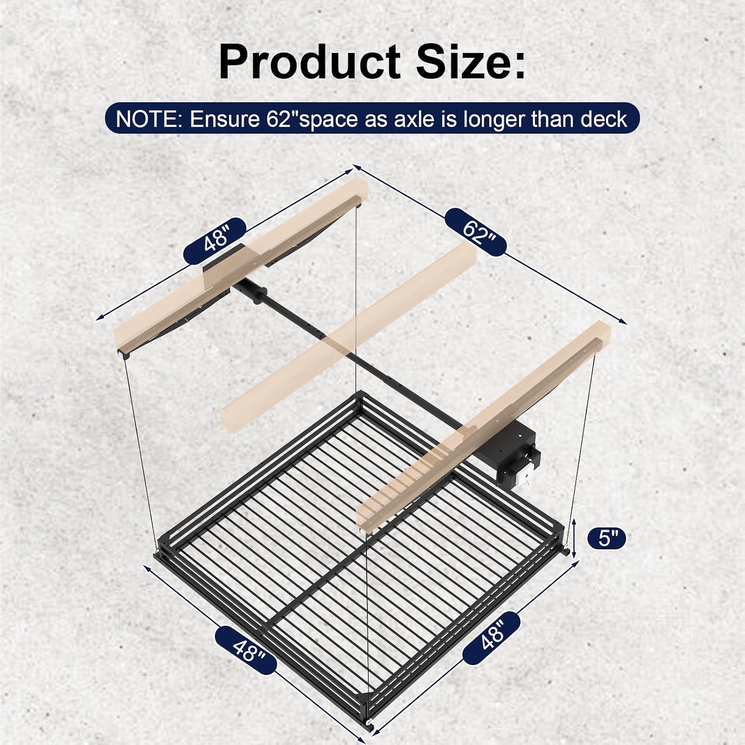 Garage Ceiling Storage Lift, Manual Overhead Hoist Rack with 5" Safety Railing, 4x4 Ft Heavy Duty Metal Platform, 300 lbs Capacity, Includes Dust Cover & Straps, Black (Openwork design)