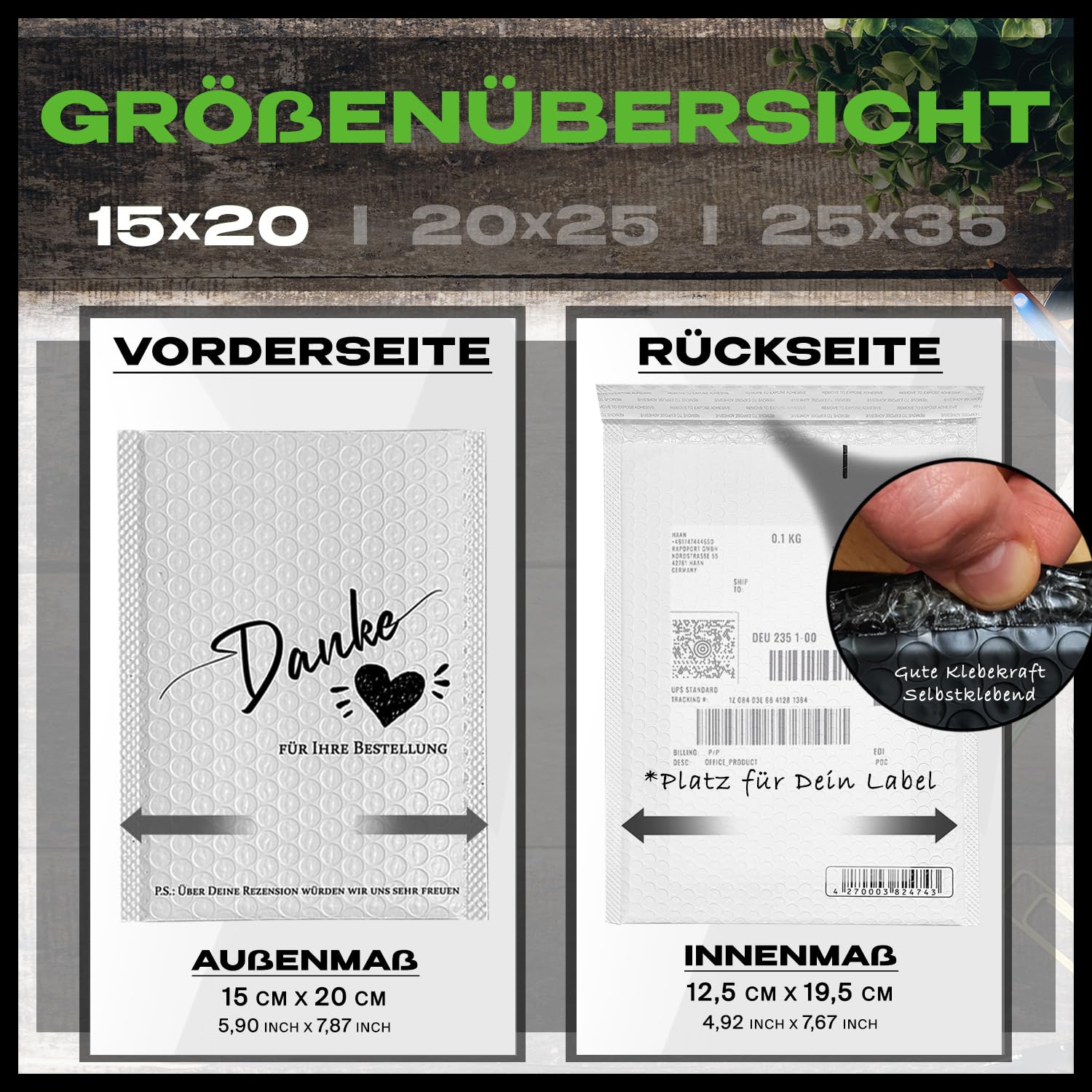 50 Luftpolster-Versandtaschen / Größe 18H / 8 H / Aussenmaß