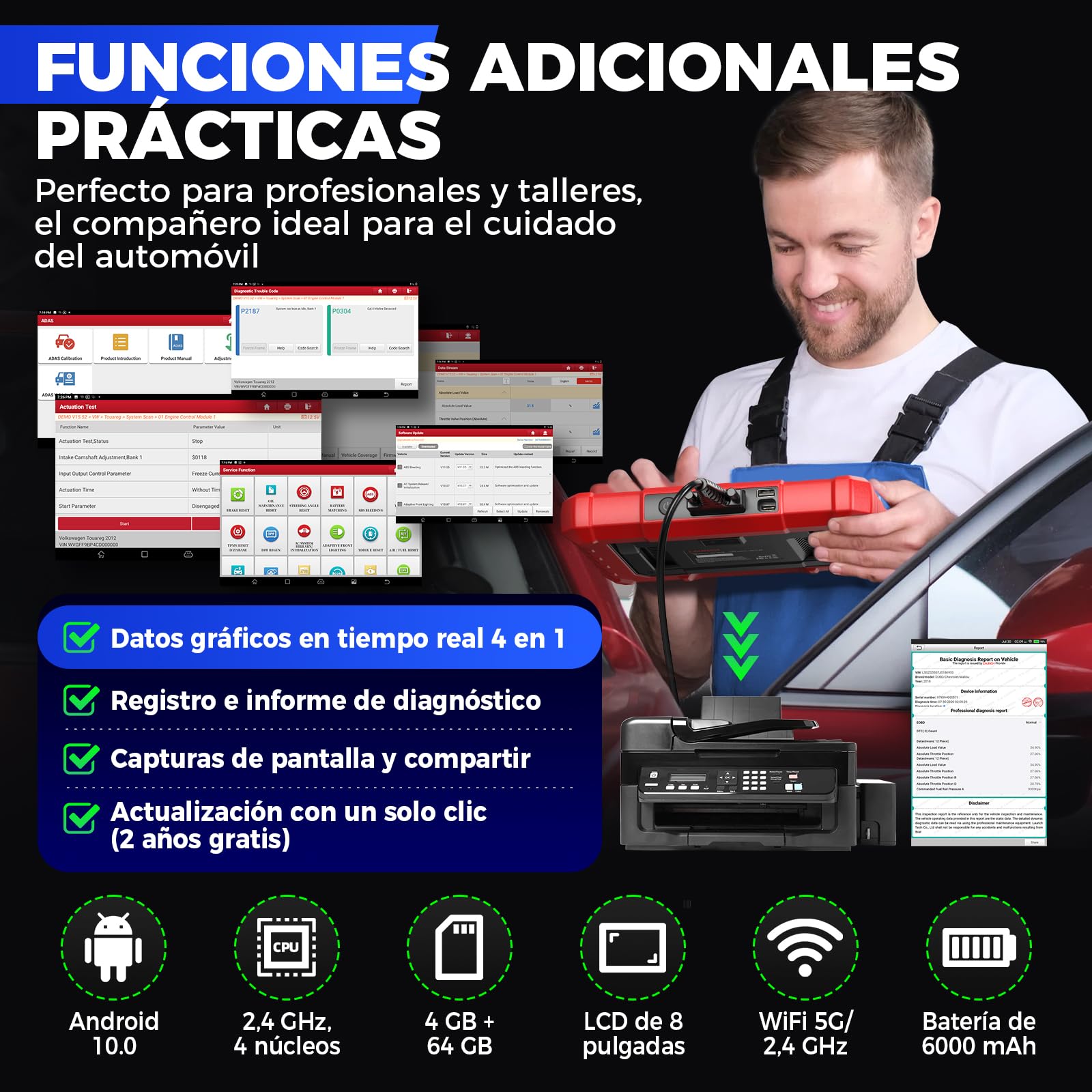 Launch X431 Pros Elite obd2 Diagnosis Coche Multimarca, Bi-Direccional Maquina Diagnosis Coche Scanner,Codificación ECU, Función Guiada VAG, CANFD & DOIP, 45+ Reset, Todo el Sistema, Pruebas Activas