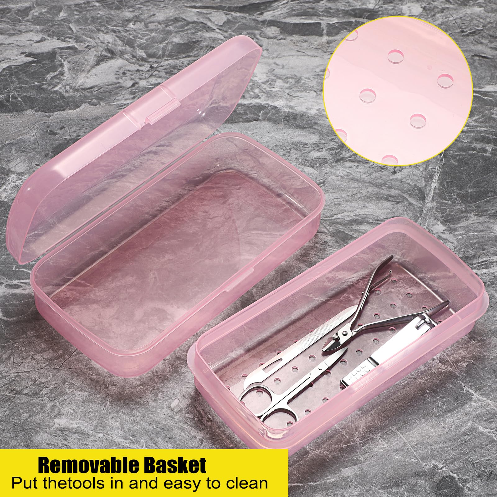 OGANAZI 2 Pcs Plastic Nail Art Tool Disinfection Boxes with Tray, Nail Art Sterilizer Cleaning Tray - Image 3